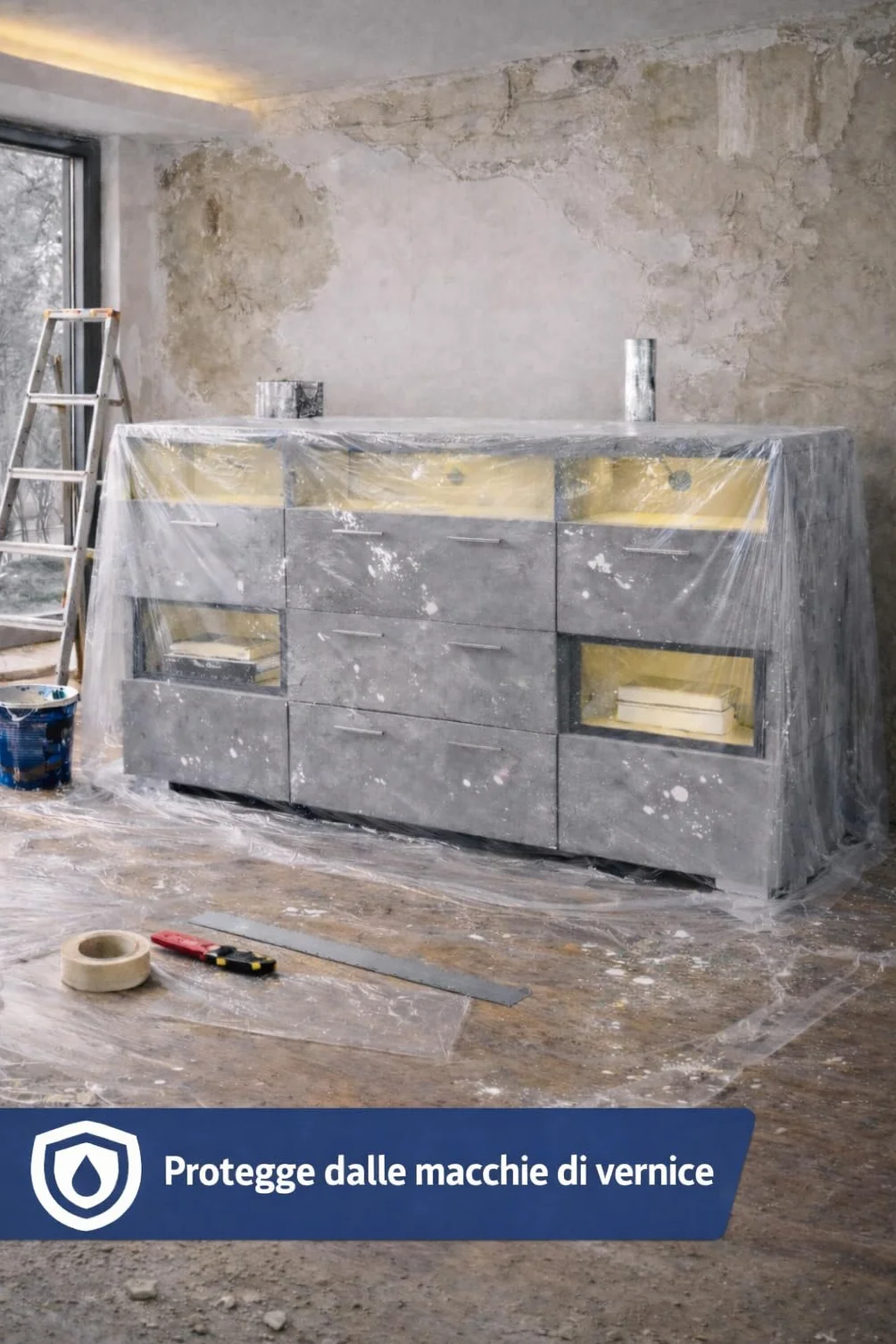 Pellicola protettiva 100 µm – Pellicola protettiva per mobili extra forte 4 x 5 m (20 m²) – trasparente e resistente agli strappi – pellicola protettiva per trasloco, pittura e mobili