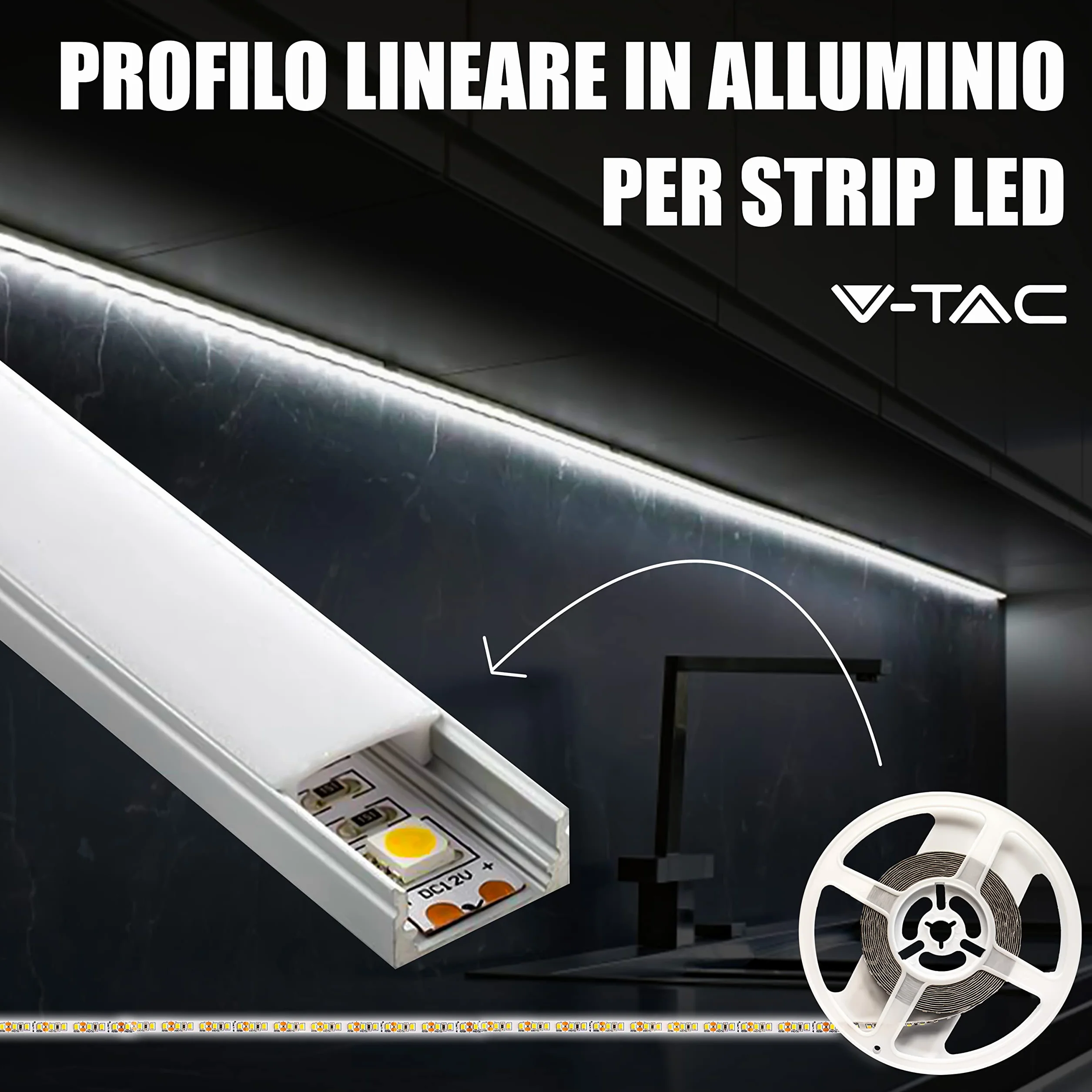 V-TAC 10x Profili per Strisce Led da 2 METRI Rettangolari in Alluminio - (20 Metri Totali) - Profili per Strisce LED Copertura Opaca - Ingombro max Striscia Led 12,4 mm - Dimensioni 17,4 x 7 mm