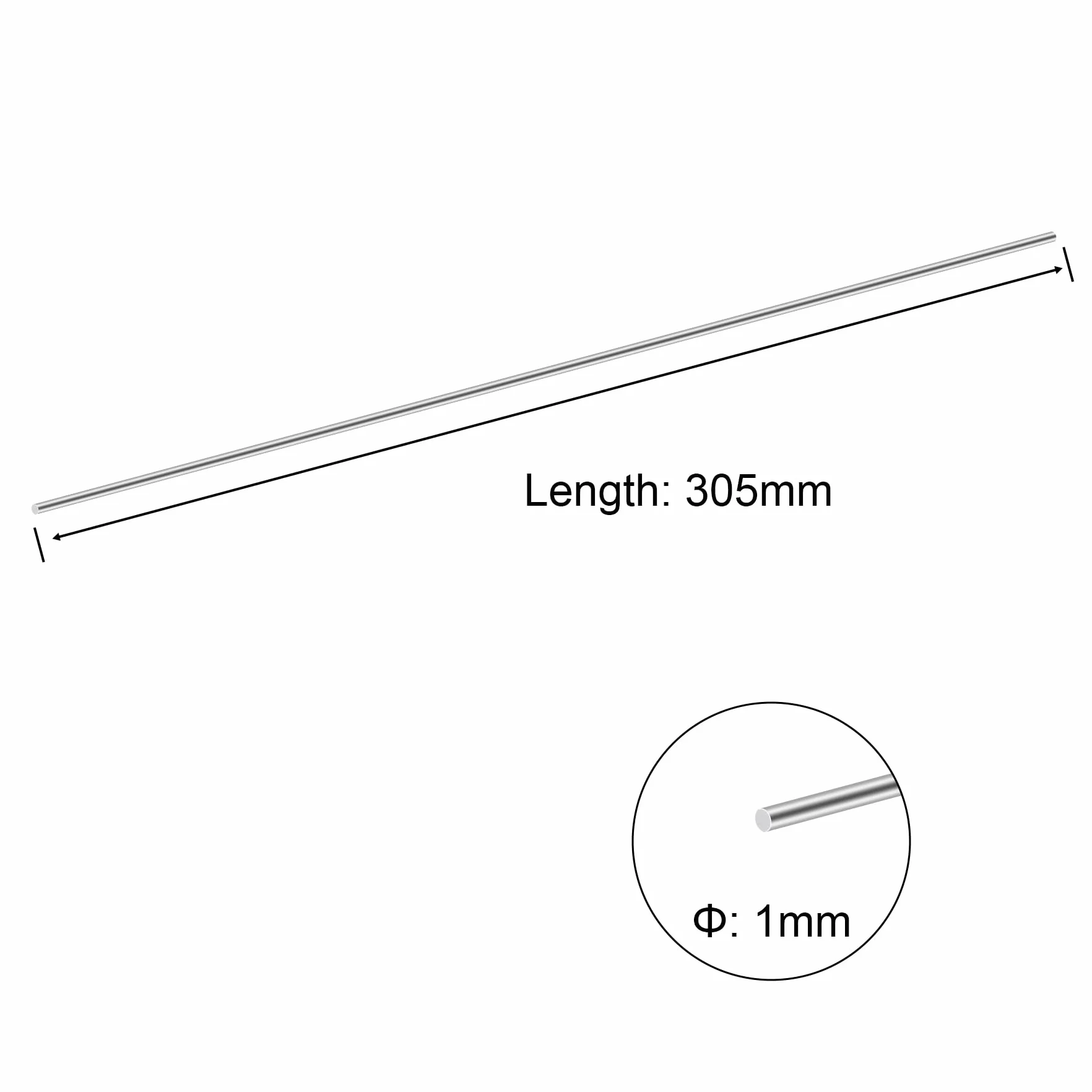 Asta Rotonda in Acciaio Inox 304 305 mm 1 mm 8 Pezzi