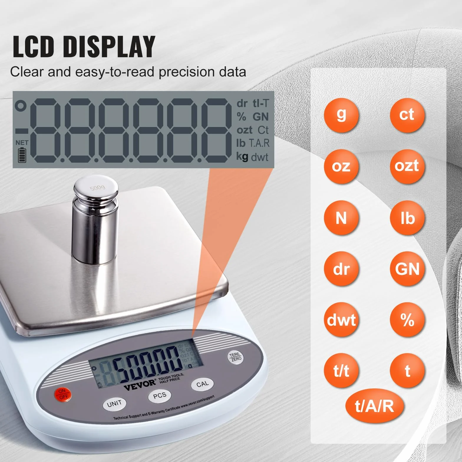 VEVOR Bilancia analitica digitale 3000 g x 0,01 g, Bilancia da laboratorio ad alta precisione con 13 unità di conversione, Bilancia elettronica da laboratorio scientifico, Display LCD, per gioielli