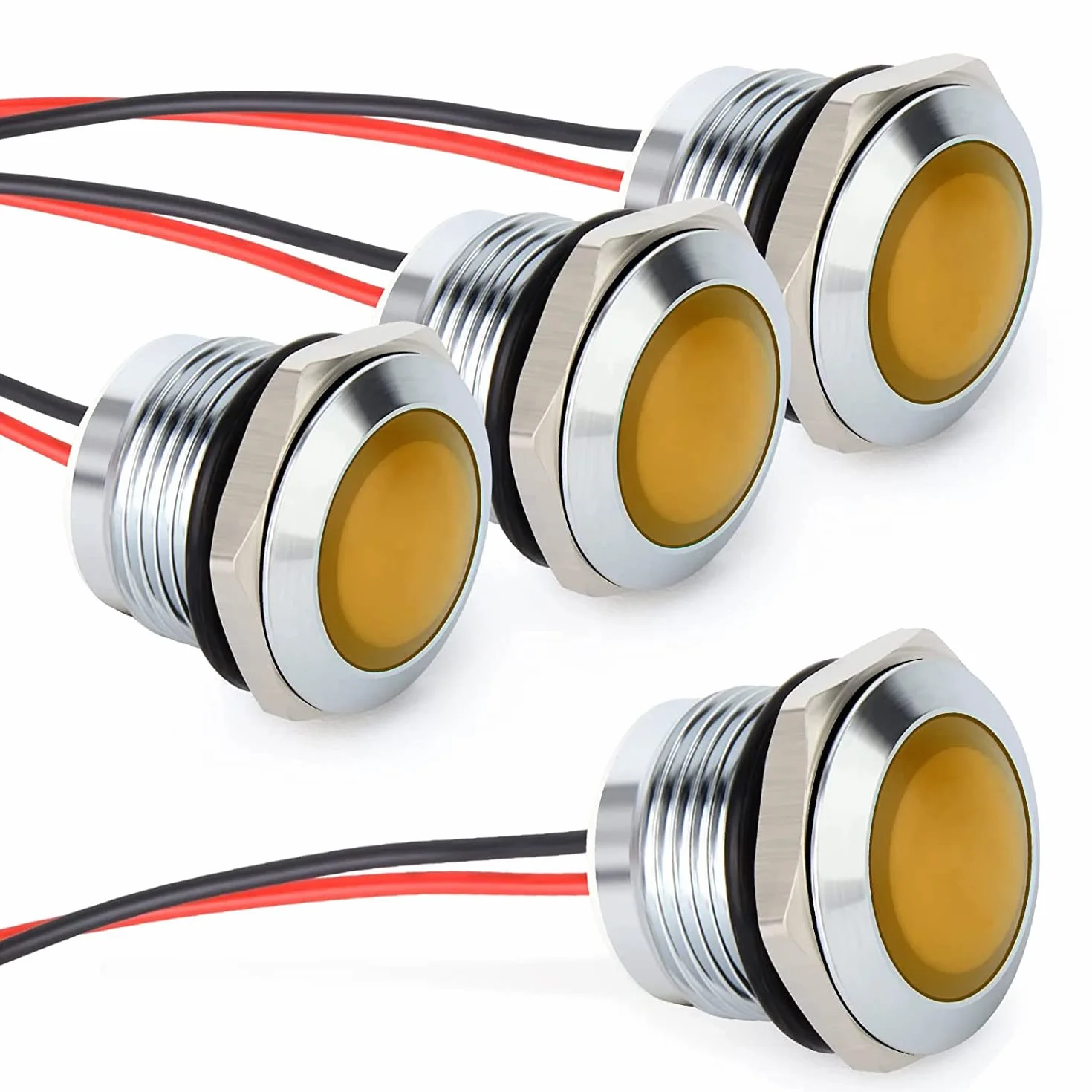 Gebildet 4Pezzi AC/DC 12-24V 20mA Indicatore di Risparmio Energetico Indicatore Luminoso in Metallo Lampada di Segnalazione Impermeabile Dimensione del Foro 16mm LED Arancia (Testa Sferica)