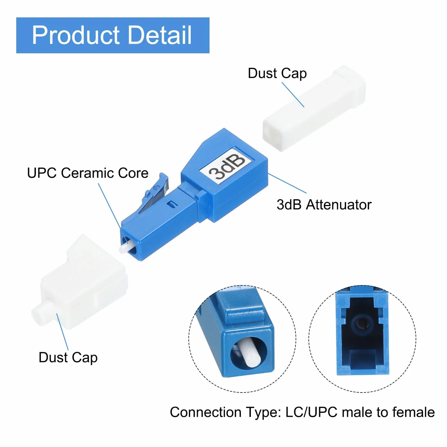 QUARKZMAN Attenuatore per Fibre Ottica Lc 3db, Attenuatore per Fibre Ottica Fissa Monomodale Lc/Upc Sm da Maschio a Femmina per Trasmissione in Fibre Ottica, 4pz