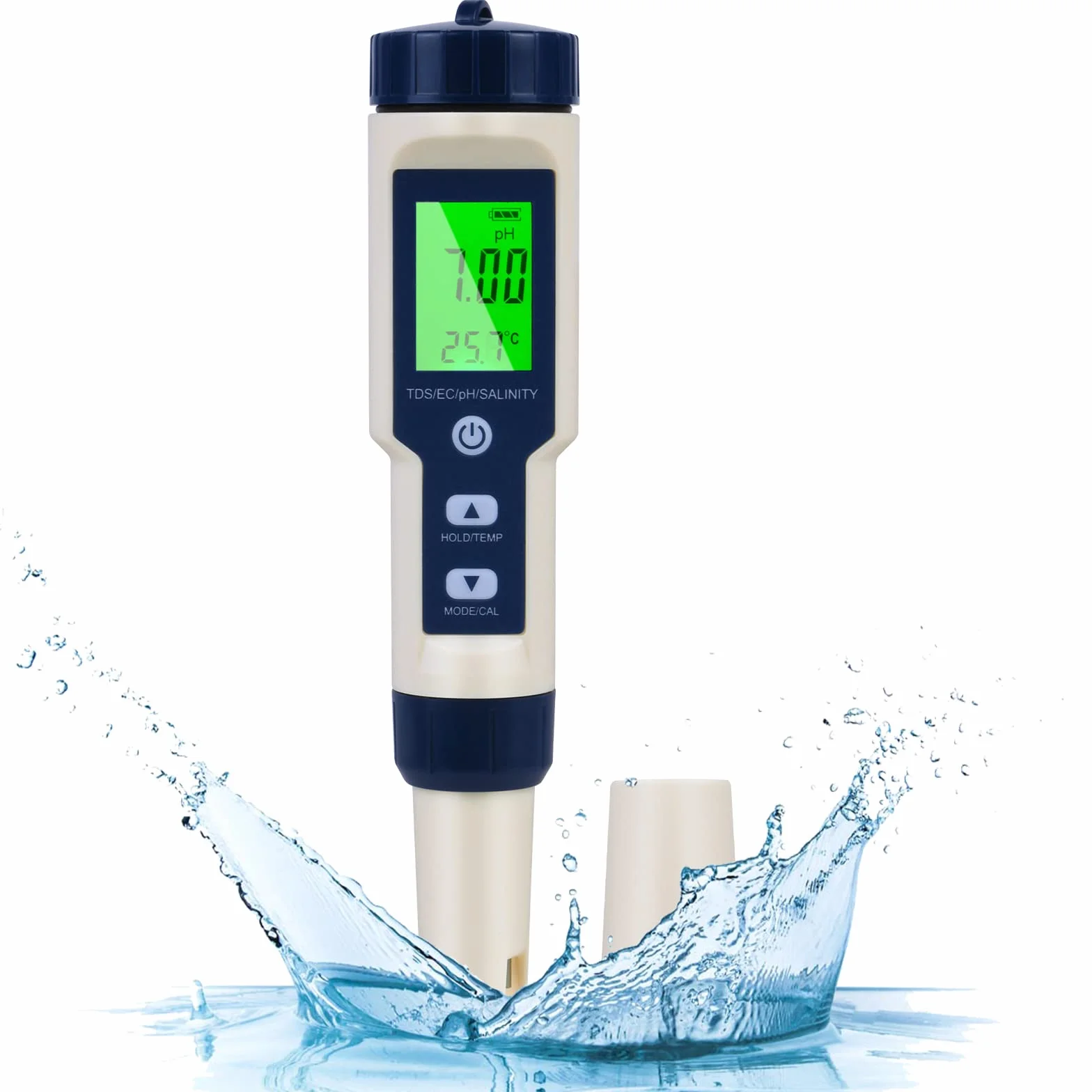 Flintronic Misuratore PH, 5 in 1 TDS/EC/Salinità/Temp/PH Tester Piscina, Misuratore Digitale PH, Automatica Compensazione della Temperatura, Accurata Display LCD, per Piscina, Spa