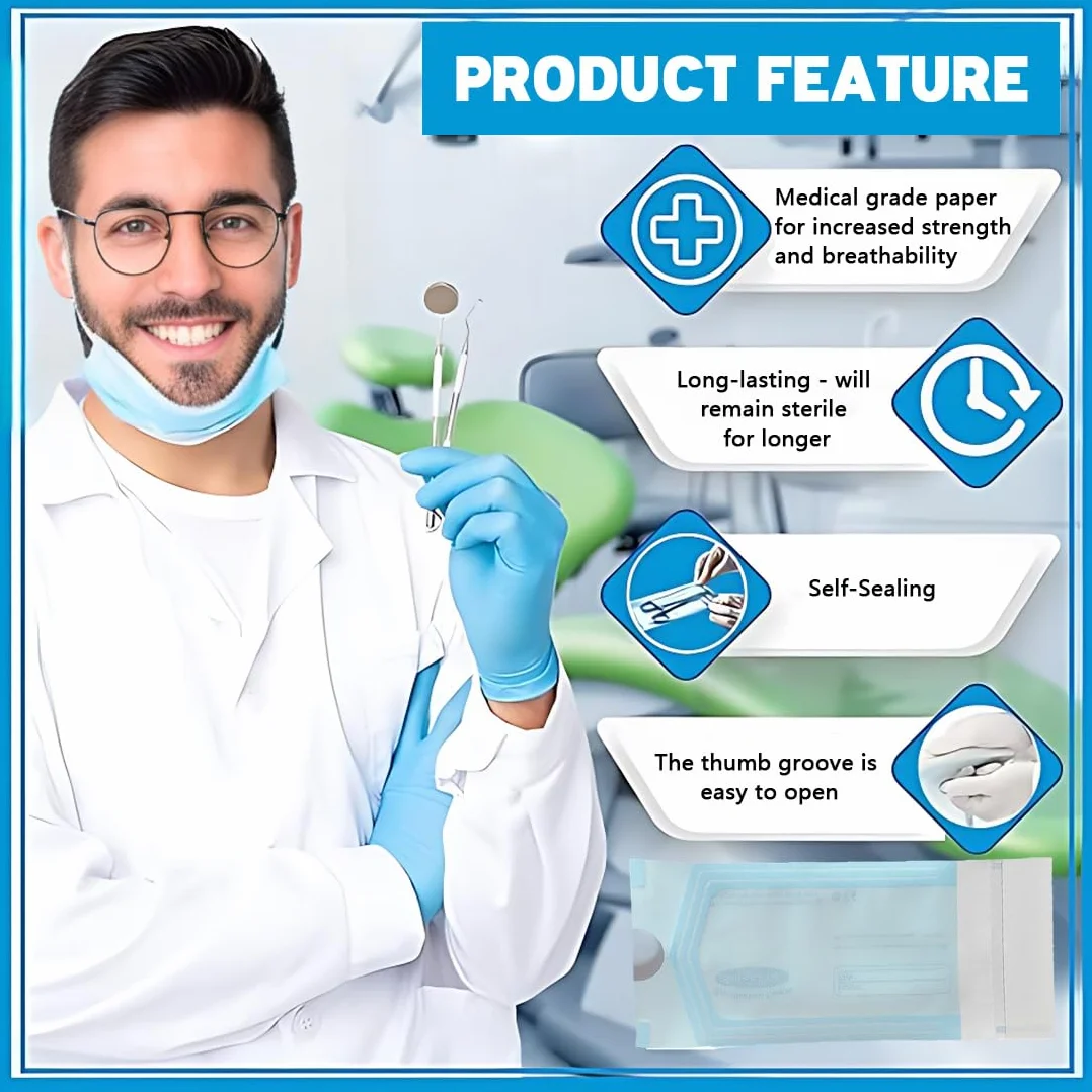 50 Pezzi Sacchetto di Sterilizzazione, 130 * 57mm Sacchetti per Sterilizzazione Autoclave, Buste Autosigillanti per Sterilizzazione, Buste Sterilizzazione Autoclave per Strumenti Pulizia