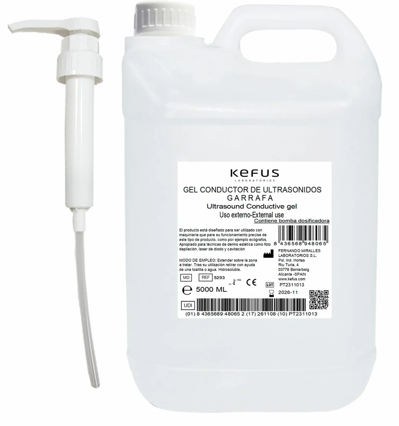 KEFUS Gel conduttivo per ultrasuoni, flacone da 5 L.