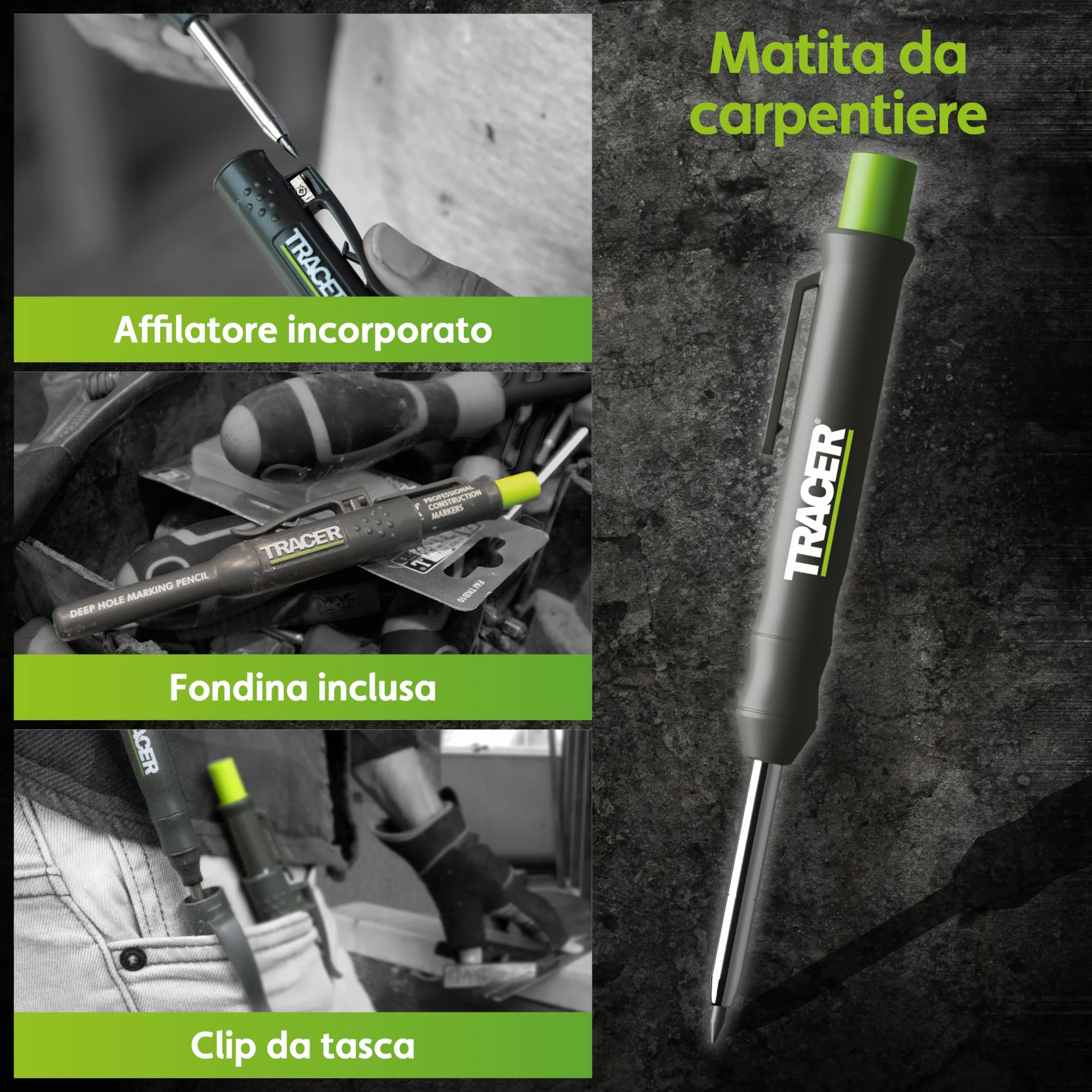 Tracer Kit di marcatura – Matita a foro profondo, set di mine ALH1 e 2 pennarelli senza intasamenti con fondine