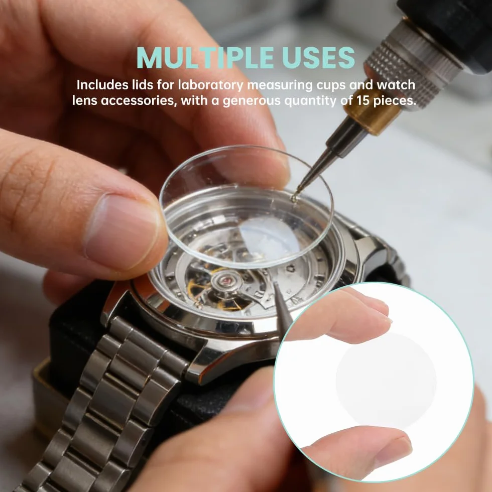 BORDSTRACT Lente in Vetro per Orologio, 15 Pezzi Lente in Vetro Minerale per Orologio, Superficie Convessa Retro Concava Vetro per Orologio, Coperchio Misurino Arco, 26‑33 MM