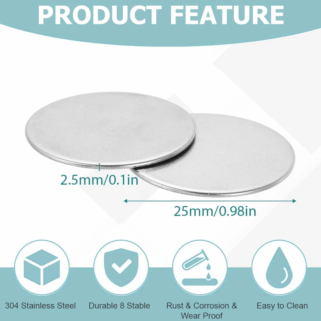 20 pezzi piastra rotonda in acciaio inossidabile 304 diametro 25 mm spessore 2,5 mm per artigianato stampaggio metalli