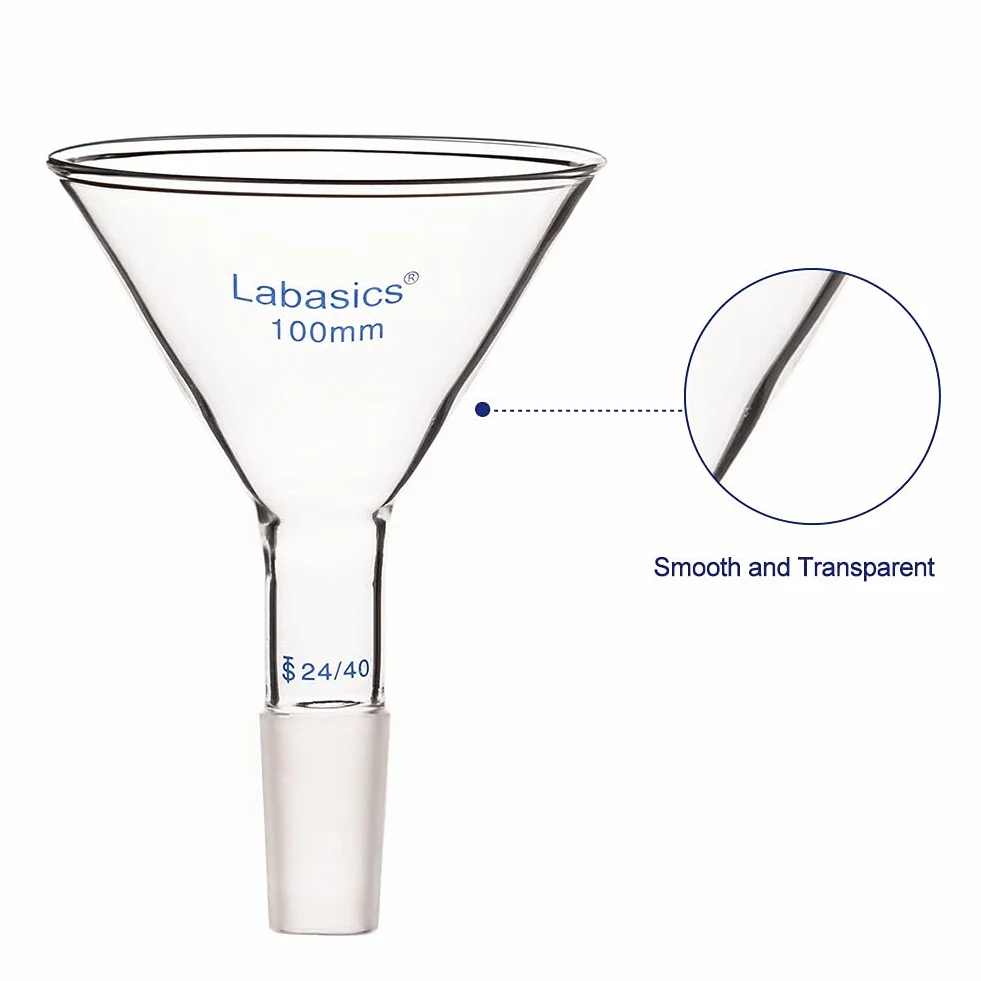 Labasics Imbuto da Laboratorio, Triangolo Imbuto, Imbuto per Polvere a Stelo Corto in Vetro con Diametro Esterno Superiore di 100mm e Interno Giunto 24/40