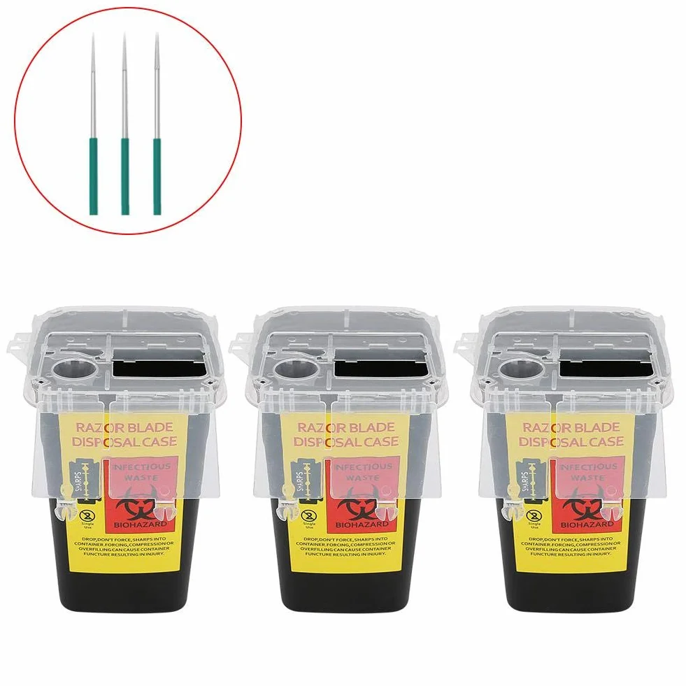 Plastica Contenitore per Oggetti Taglienti Lama di Rasoio Custodia Usa e Getta Tatuaggio Rifiuti Ago Riciclaggio Cestino 3 Pezzi