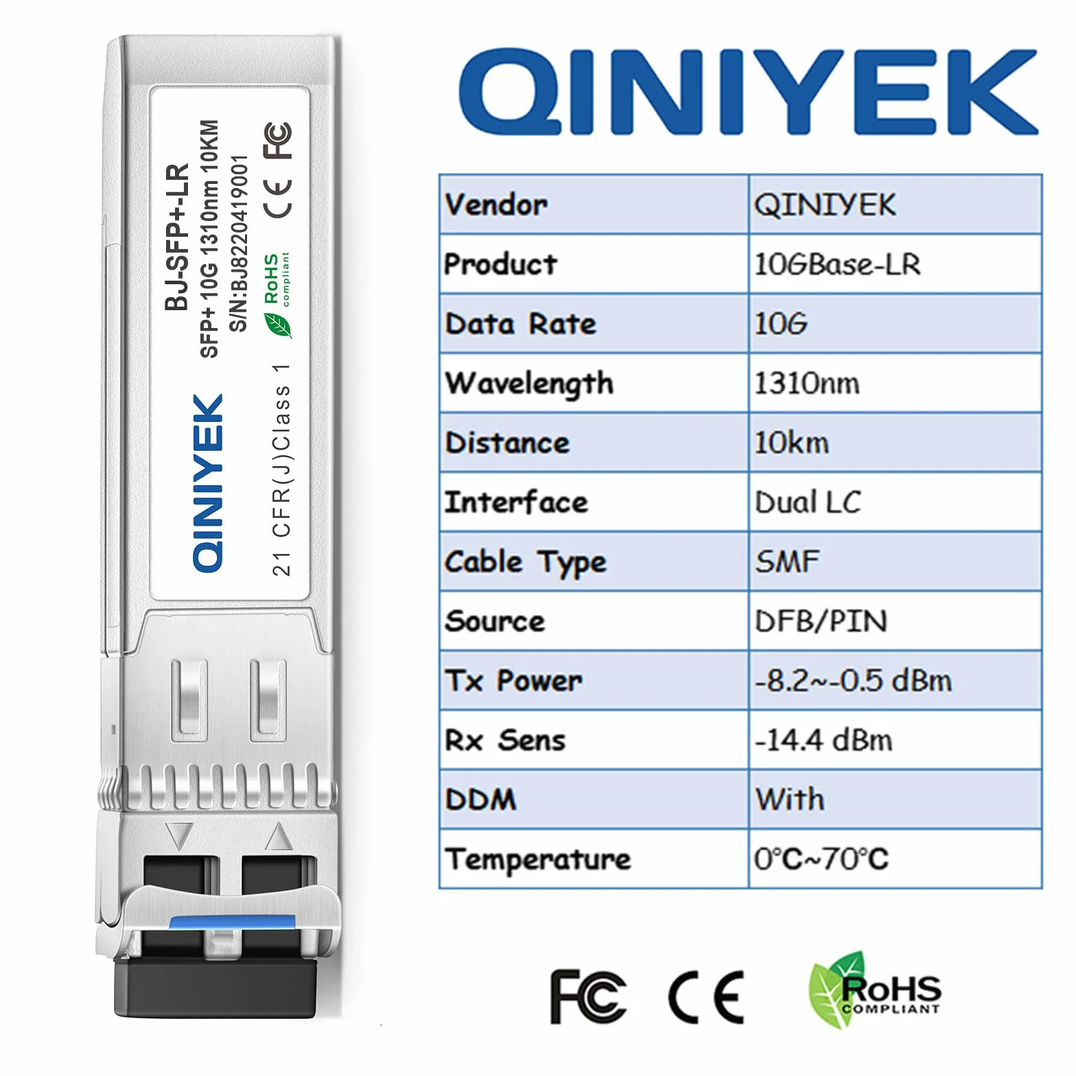 10GBase-LR SFP+ Transceiver 10G Monomodale SFP+ Modulo LC per Cisco SFP-10G-LR Ubiquiti UF-SM-10G Meraki MA-SFP-10GB-LR Mikrotik Supermicro SMF 1310nm 10km DDM
