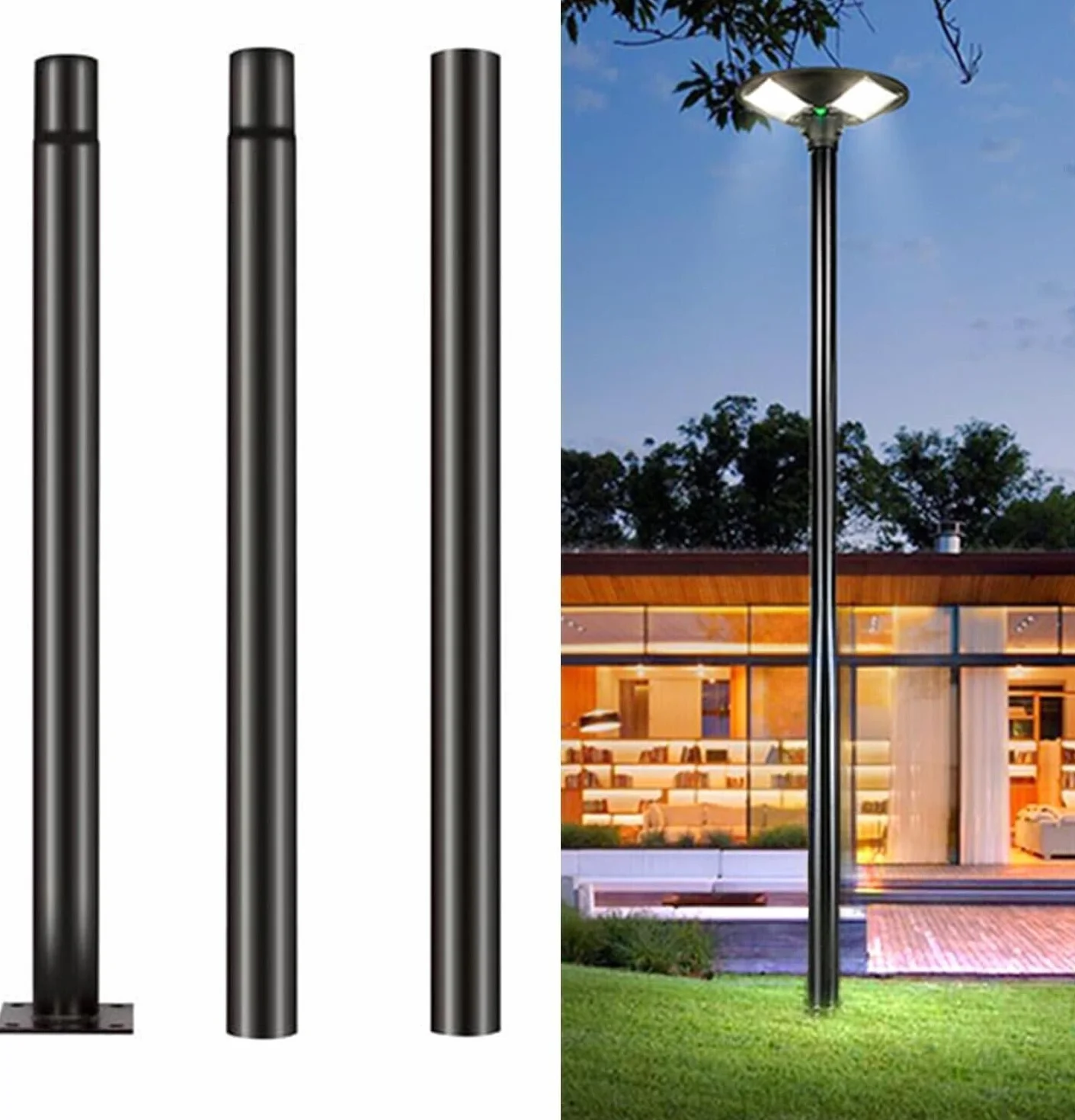 Staffa Palo Supporto Lampione Faro Stradale 3 Metri Metallo Nero per LED Solare Telecamere