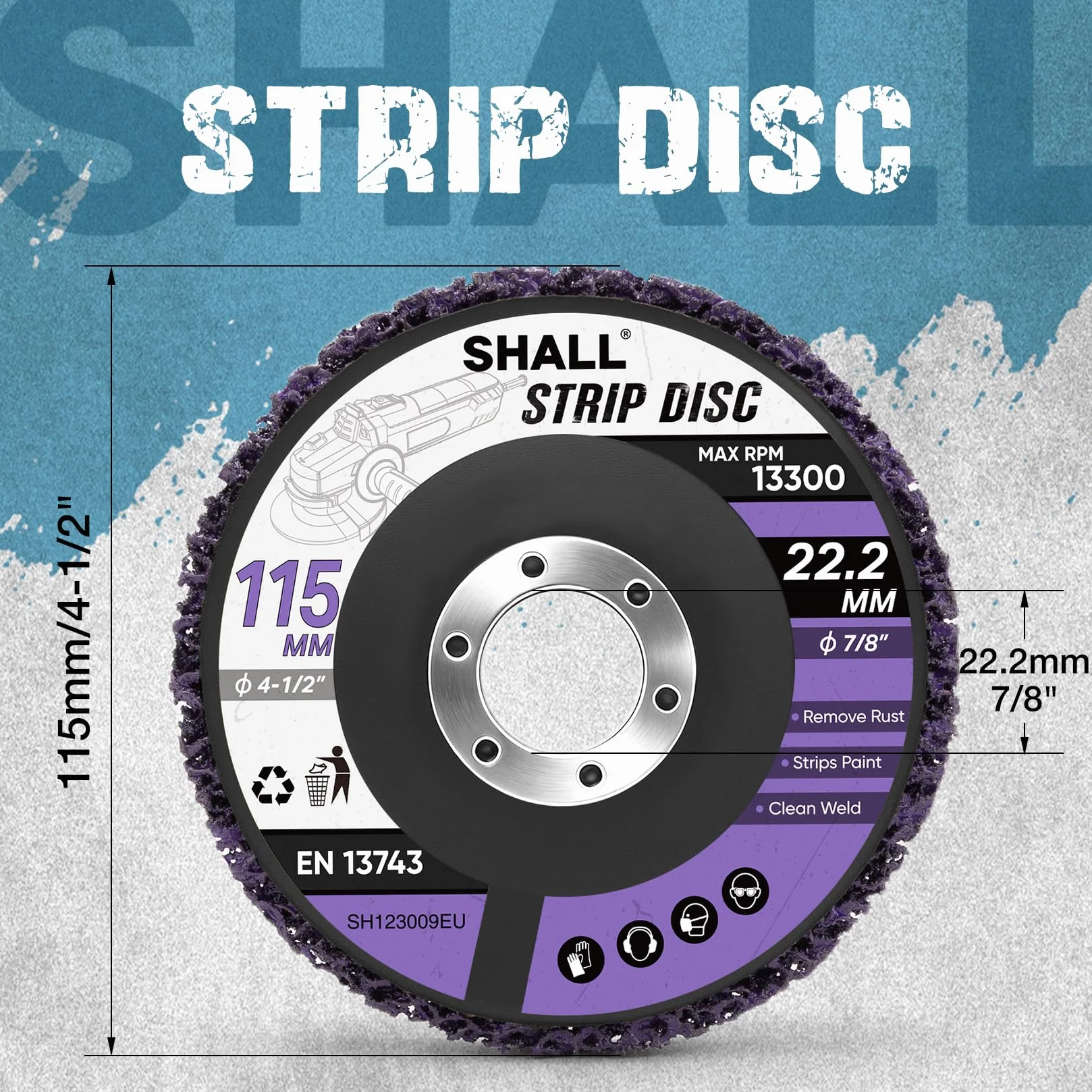 SHALL Set di 6 dischi abrasivi, 115 mm (4,5 pollici), per smerigliatrici angolari con diametro interno di 22,2 mm (7/8"), dischi abrasivi grossolani