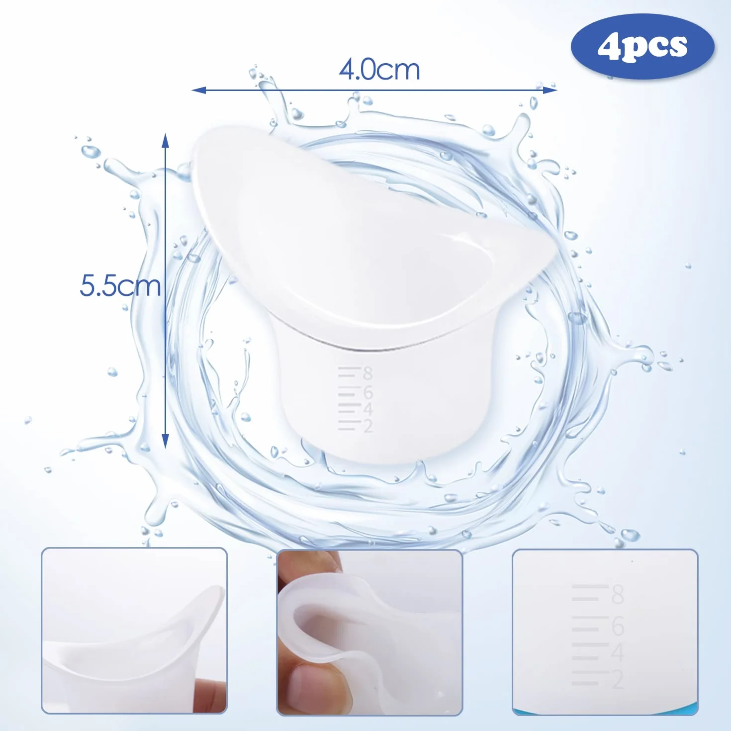 Tazza Per Lavaggio Oculare Portatile in Silicone Morbida Riutilizzabile 8 ML 4 Pezzi