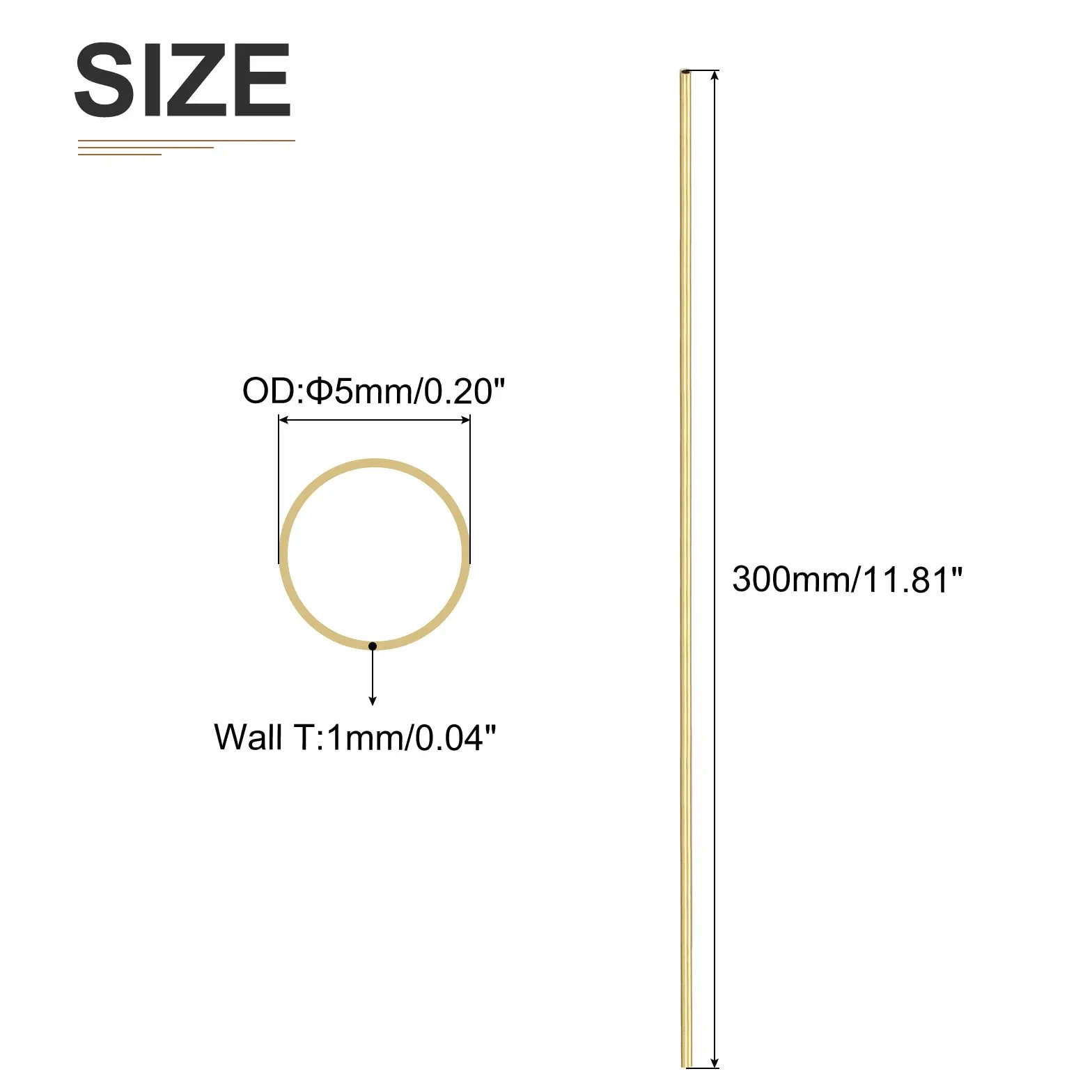 Tubo Ottone 5mm x 1.5mm x 300mm Rotondo 3pz