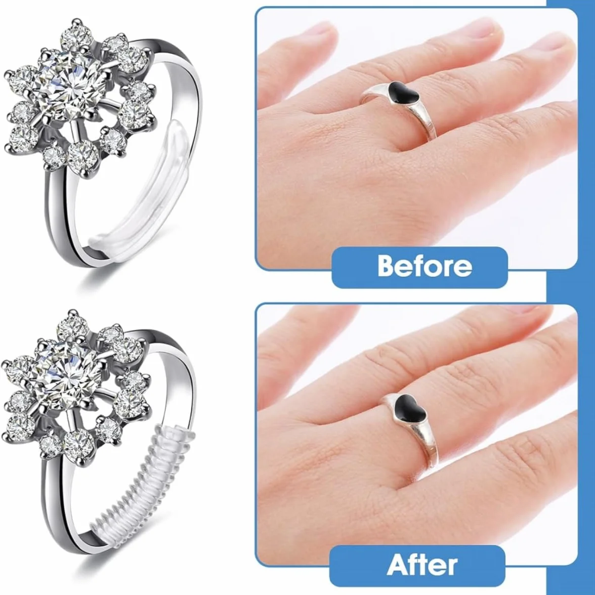 Riduttore Dimensione Anello, 12 Pezzi Invisible Ring Size Adjuster 2 Stili Stringi Anello Invisibile