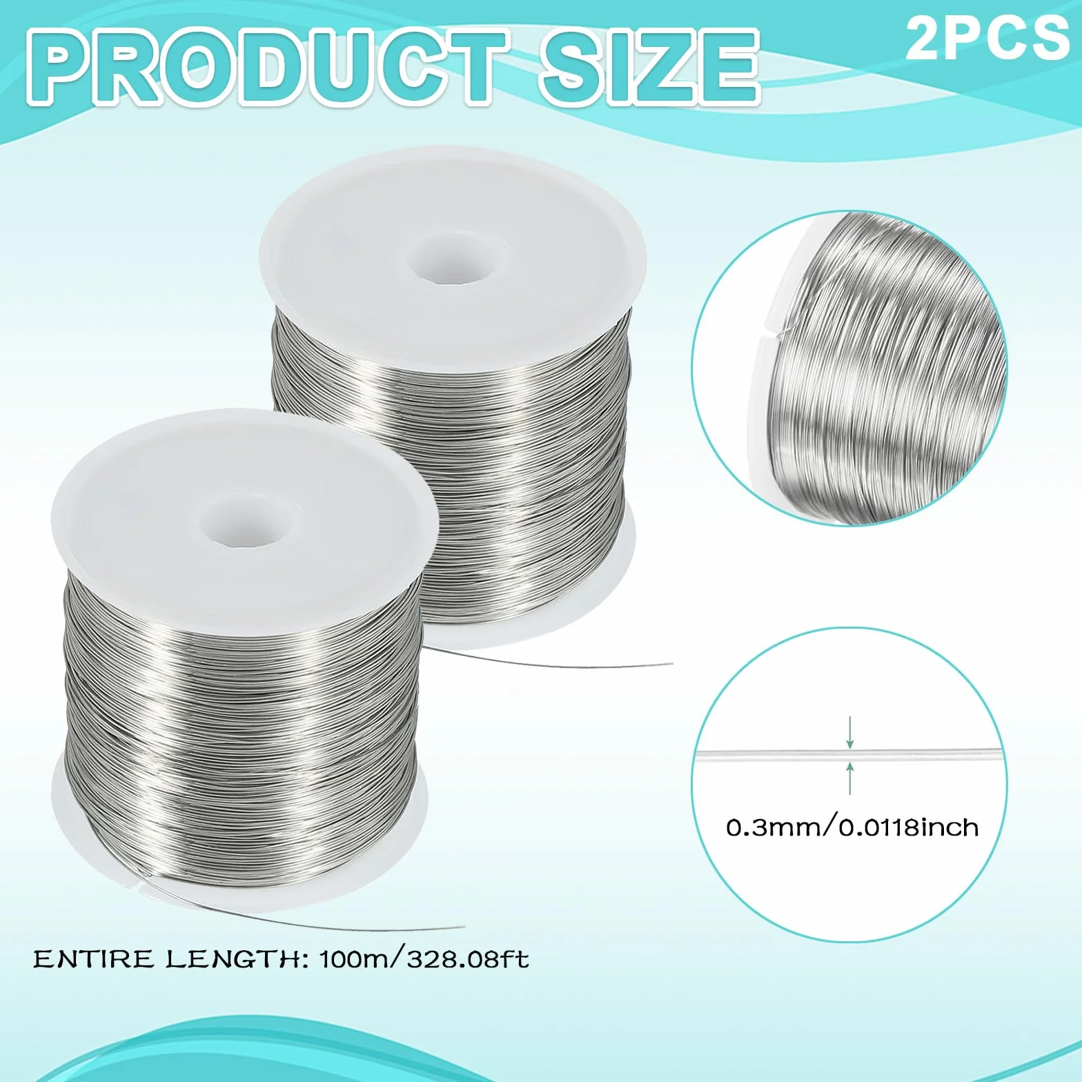 Bobina Filo Alluminio per Bigiotteria,Filo di Rame per Gioielli, 2 Bobine in Rame Argentato, 200m, 0.3mm, Ideale per creazioni Fai da Te e Artigianato
