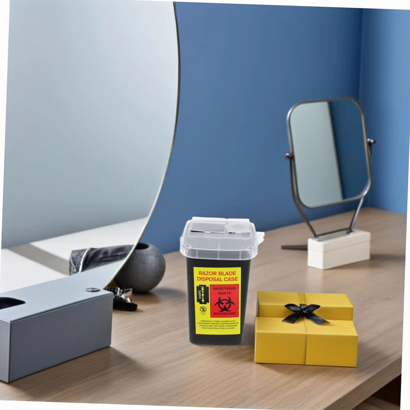 Contenitore Porta Lamette Nero 2 Pezzi Plastico Smaltimento Sicuro Custodia Lame Barbiere Portatile