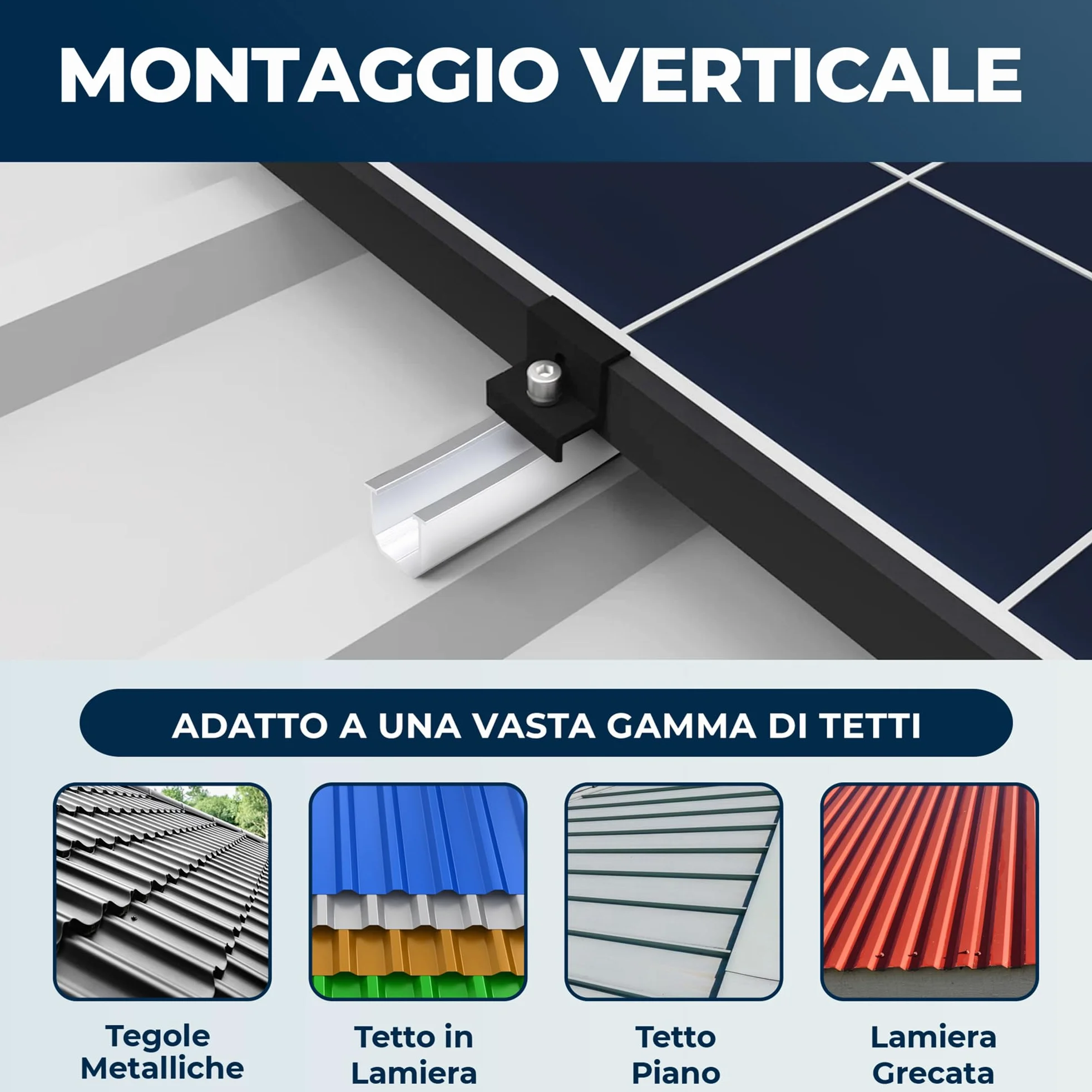 Supporto per Tetto in Metallo 12 cm Regolabile Alluminio per Montaggio Solare Tetto Piatto Pannelli Solari Spessore 30-35 mm (4 pannelli)