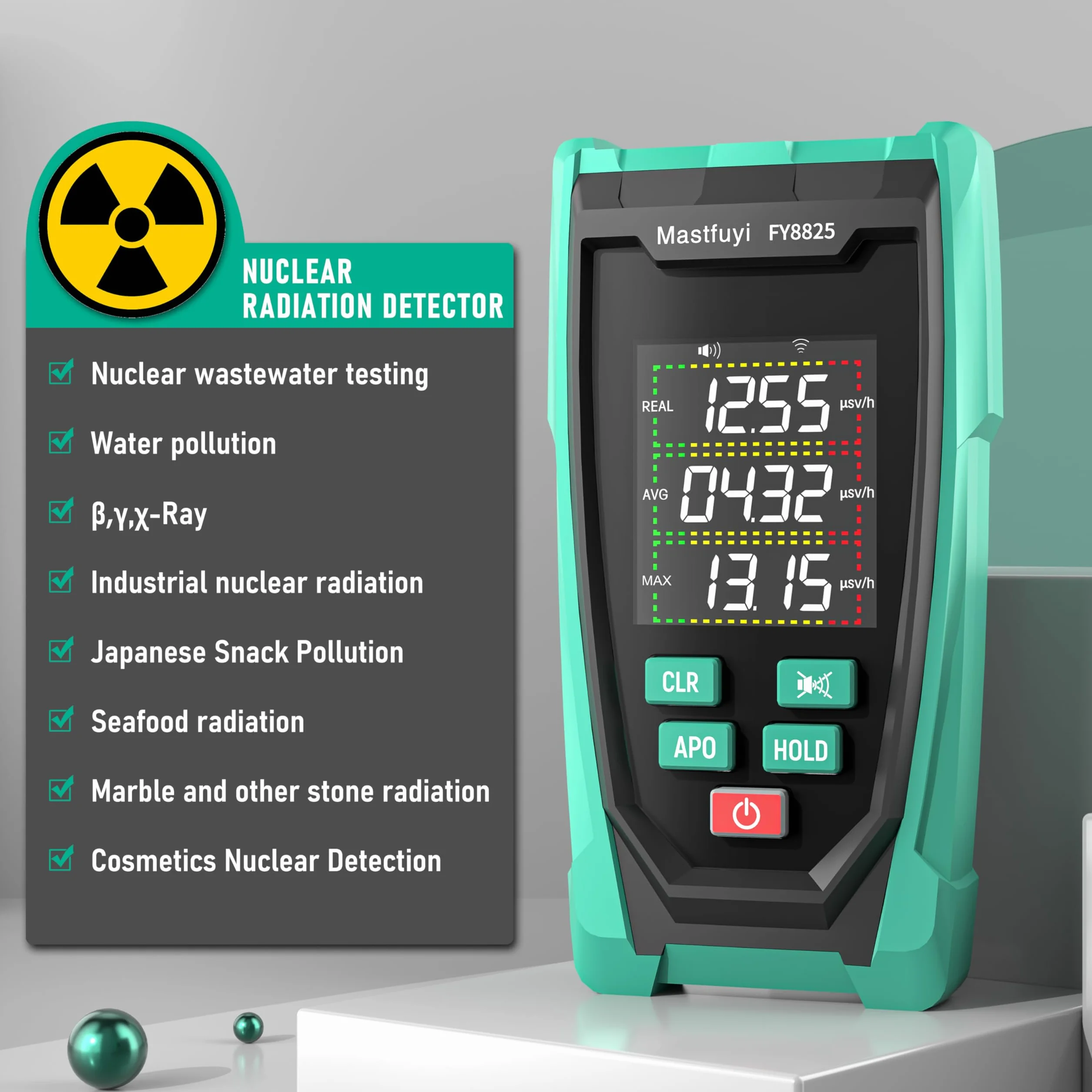 Rivelatore di Radiazioni Nucleari Contatore Geiger Dosimetro Ricaricabile X-ray Gamma Beta Grande Display LCD