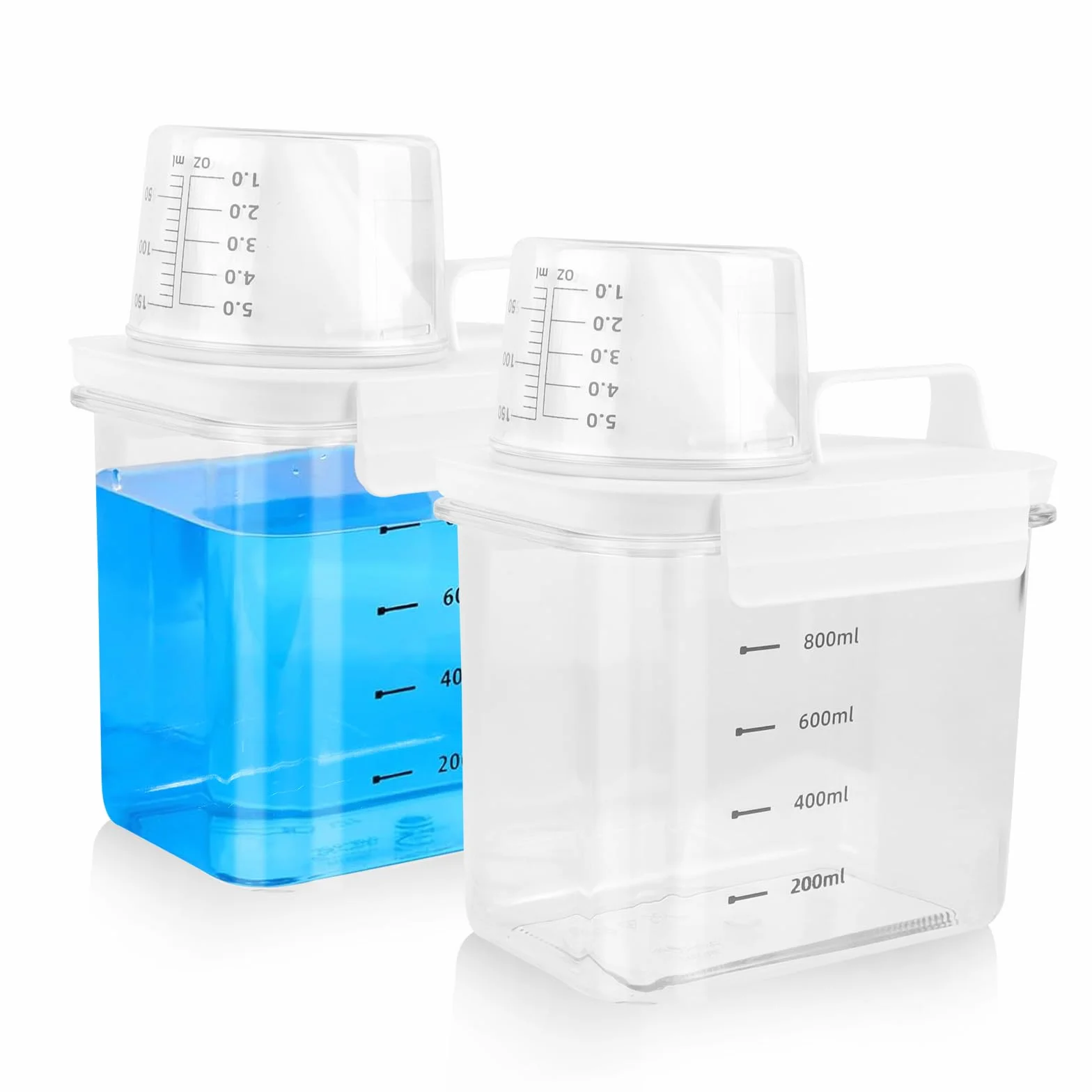 2 Pezzi Dispenser Detersivo Lavatrice, 1100ML Contenitore per Detersivo in Polvere con Misurino, Sporgo Dispenser Detersivo Lavatrice, Contenitori Detersivi Lavanderia per Ammorbidente Contenitore