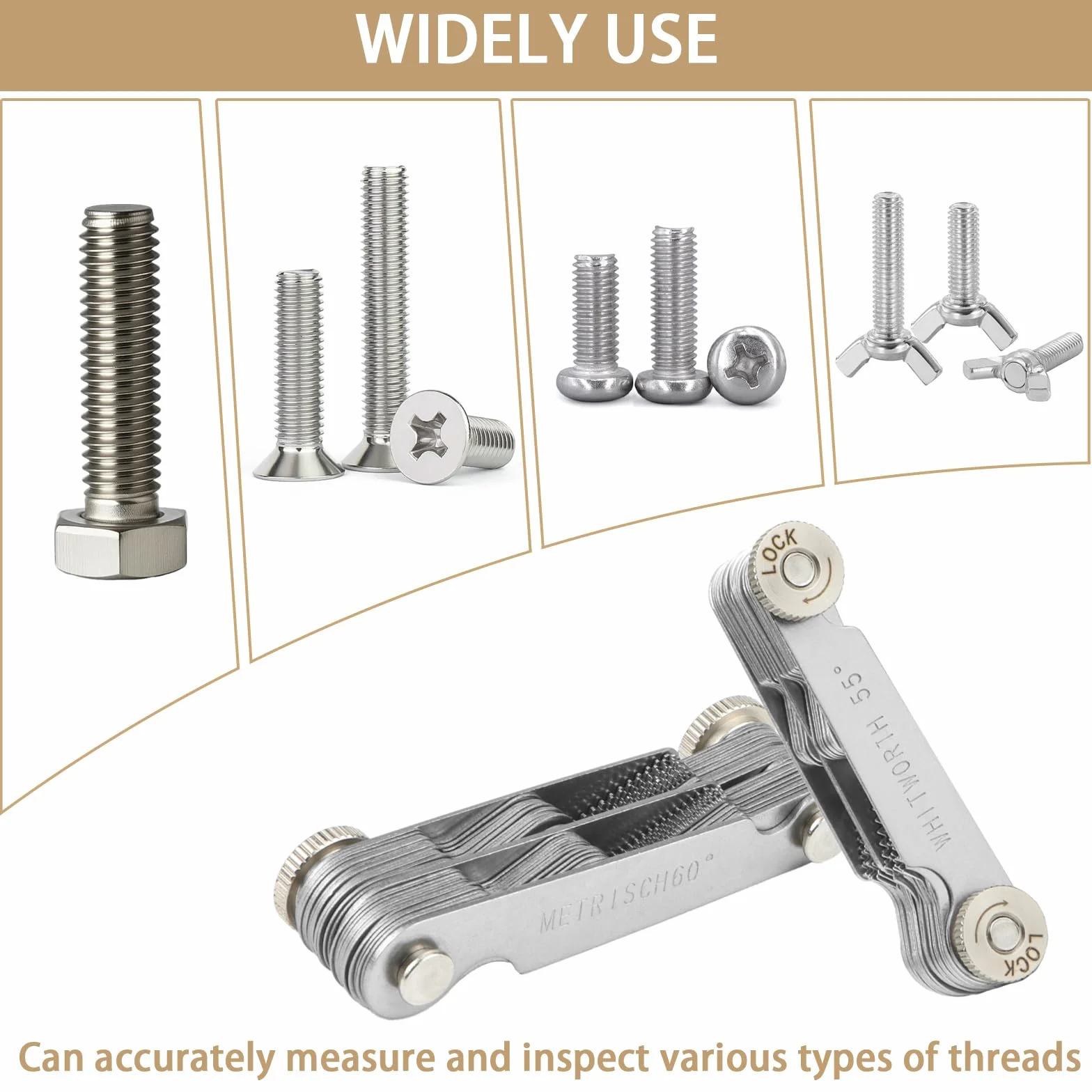 Misuratore di Filettatura 52 Pezzi Calibro a Tappo Filettato Acciaio Inossidabile Metriche 60° Whitworth 55°