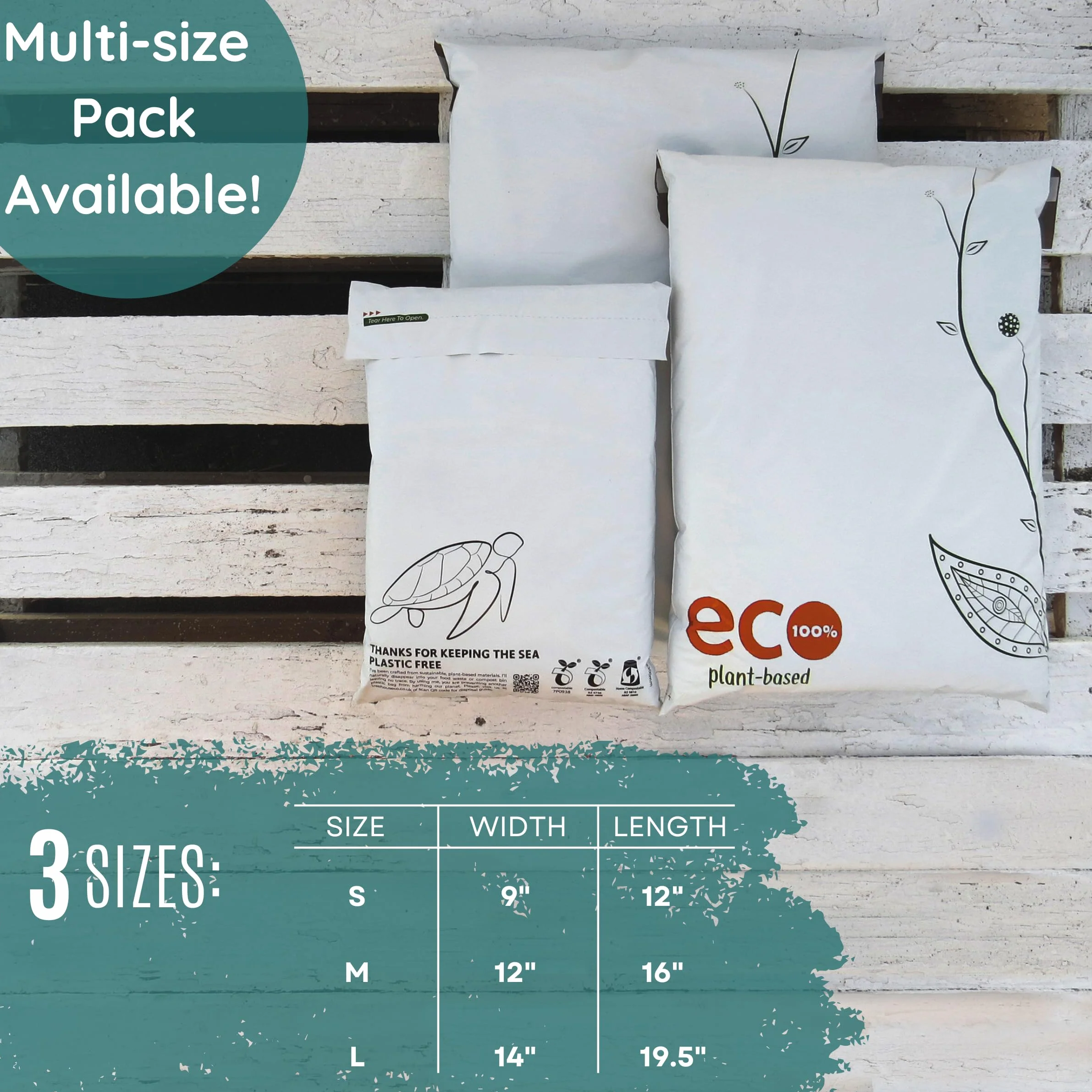 Treehouseco Sacchetti postali compostabili ecologici: sacchetti biodegradabili, riutilizzabili e senza plastica, bianco, Medium: 12 x 16" (30 x 40cm), Classico