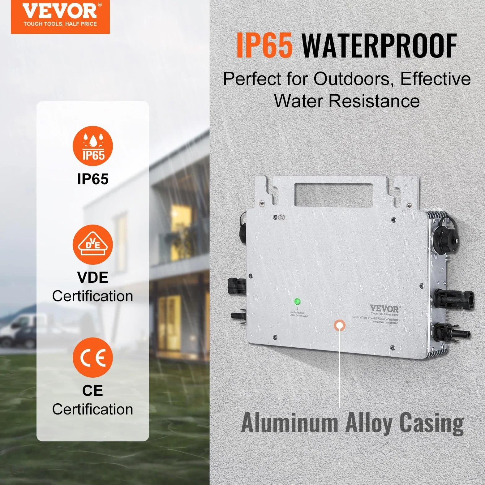 VEVOR Micro inverter collegamento alla rete solare, 800W, IP65 Impermeabile alla rete solare DC18-50V Tensione di esercizio con cavo di alimentazione antenna WiFi APP, per sistemi di pannelli solari