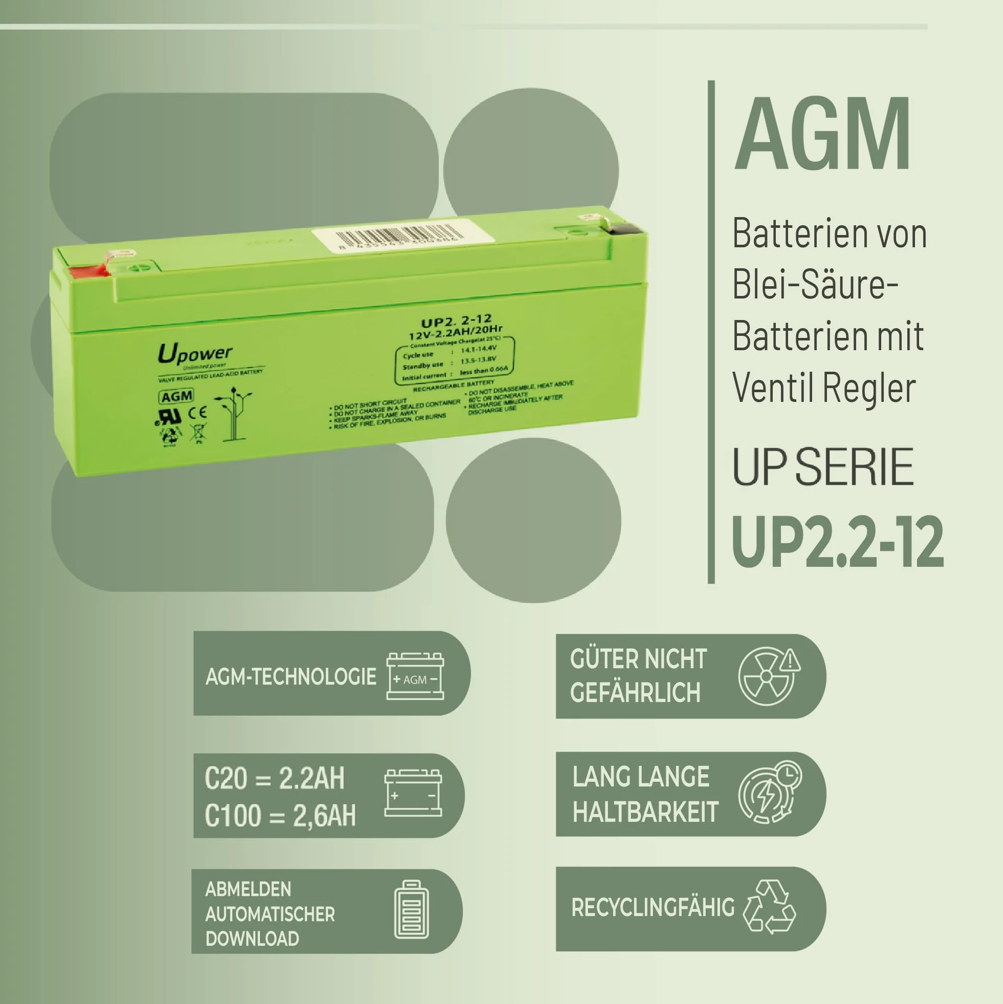 Batería piombo AGM Sigillata 2.2Ah 12V Faston F1 4.8mm