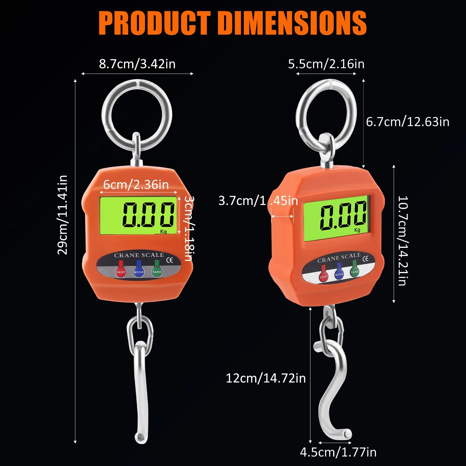 Bilancia digitale per gru 300 kg, display LCD, portatile, kg/lb/N, con batteria