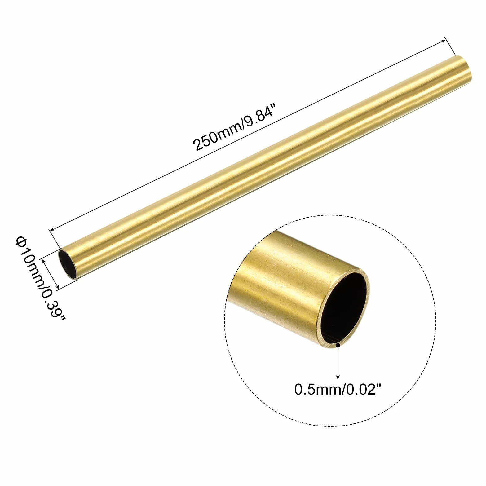 QUARKZMAN Ottone Tubo 10mm OD 0.5mm Parete Spessore 250mm Lunghezza Rotondo Tubazione Tubo