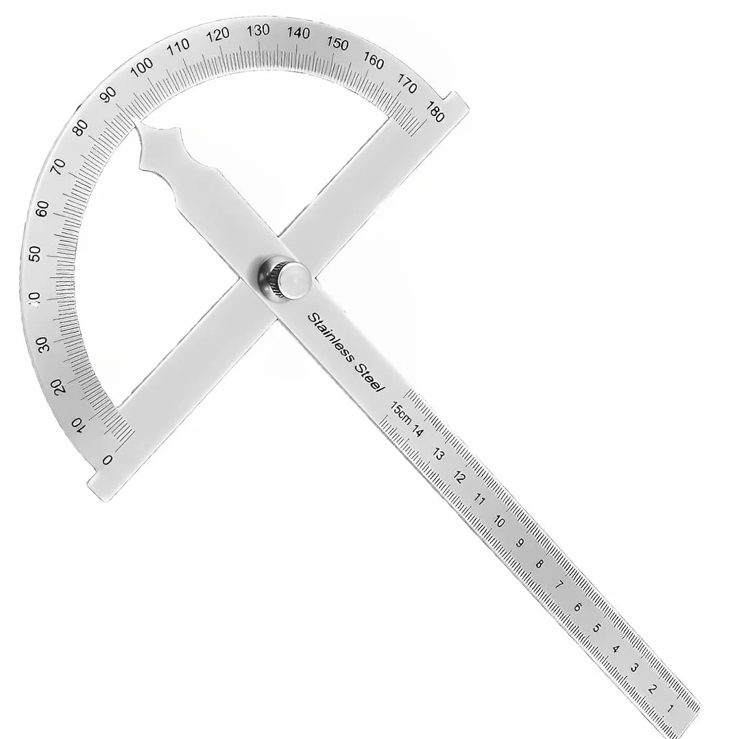 Goniometri, 1 Pezzo Goniometro In Metallo 0-180° Con Vite Di Bloccaggio, Righello In Acciaio Inox Universale Per Falegname Scuola Diy (Argento, 150Mm)