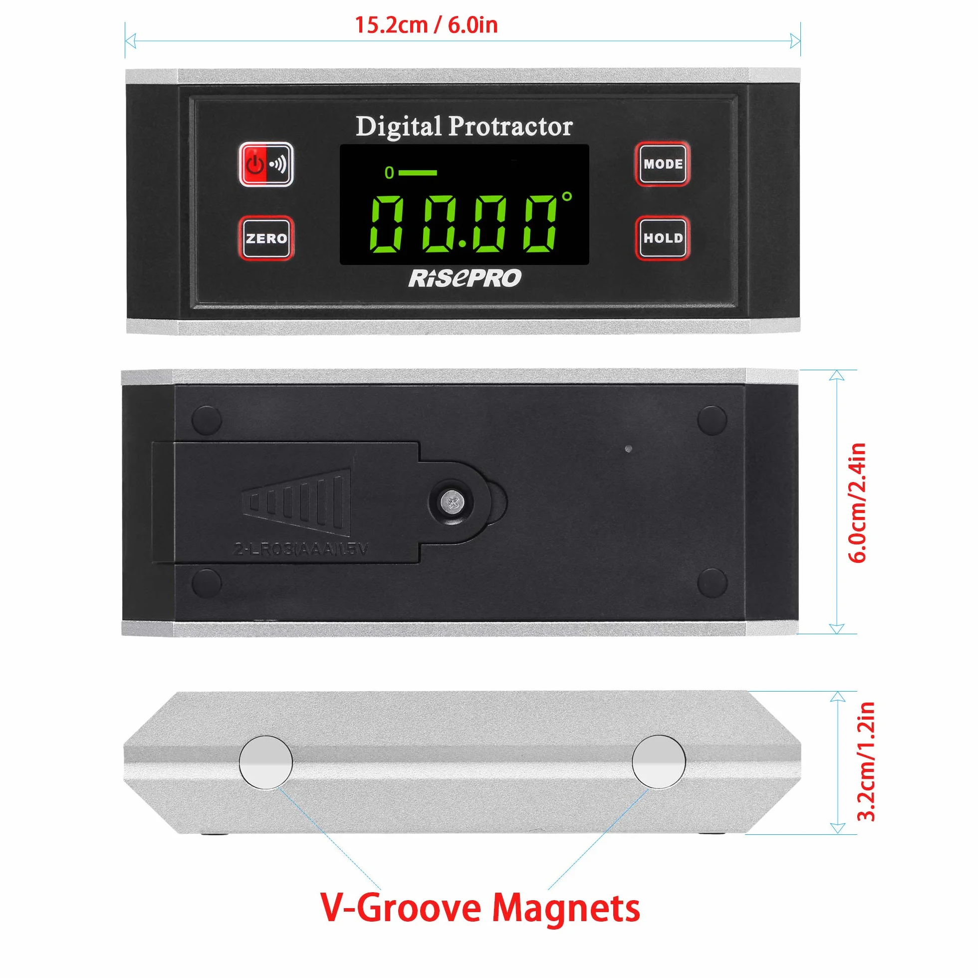 Risepro® Inclinometro digitale magnetico 0~360 gradi con retroilluminazione 82413B
