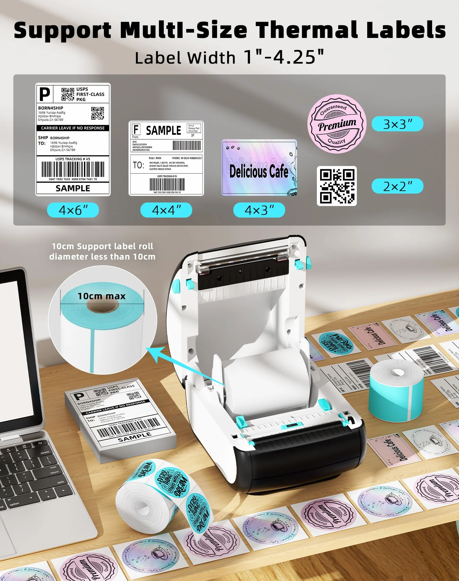 Stampante per Etichette Bluetooth, Stampante per Etichette di Spedizione, 4 x 6 Stampante Termica Stampante Etichette Label Printer Macchina Compatibile con Etsy,DPD, Ups, Otto, DHL