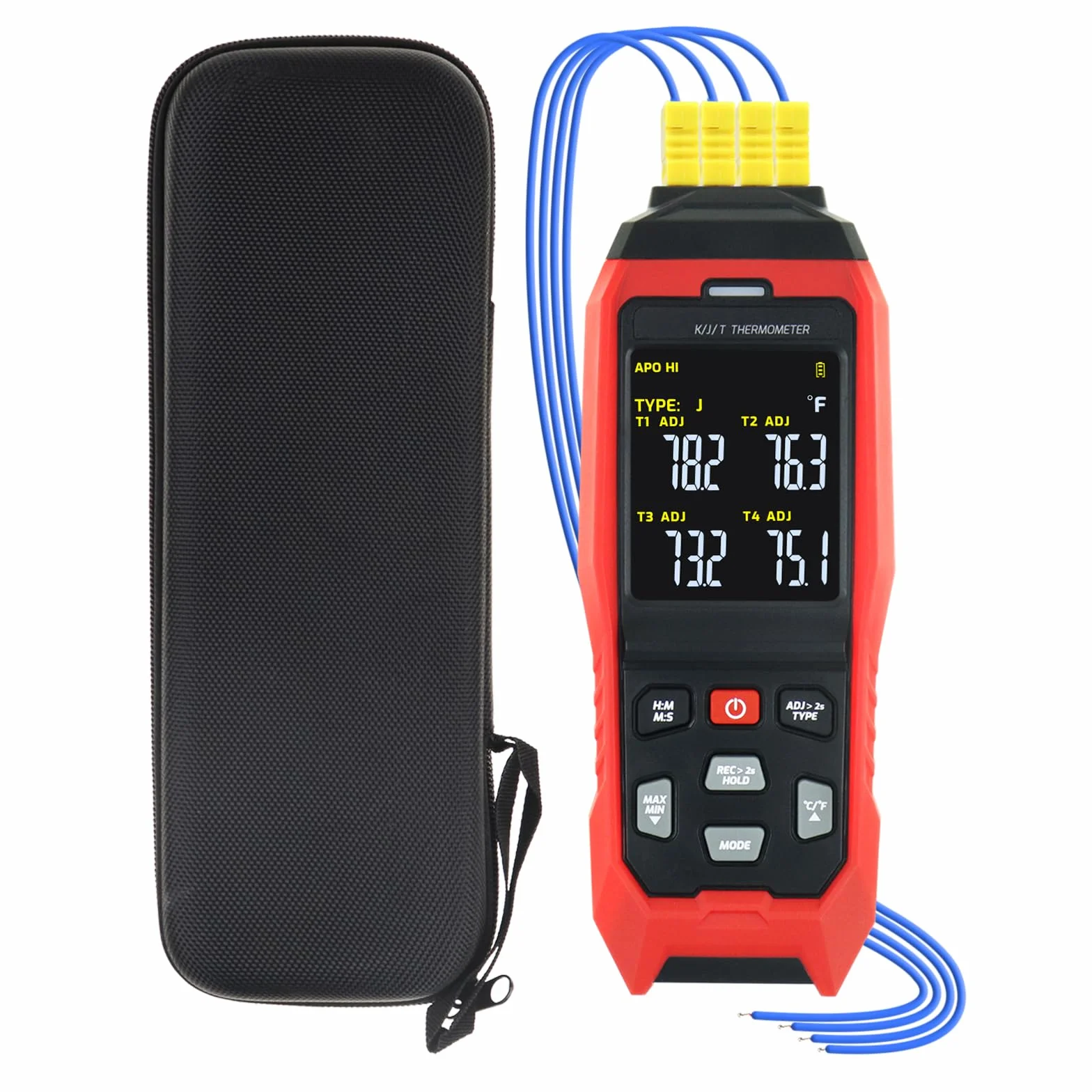 Registratore Dati Termometro a Termocoppia 4 Canali Tipo K, -328~2501°F, Allarmi Acustici Visivi
