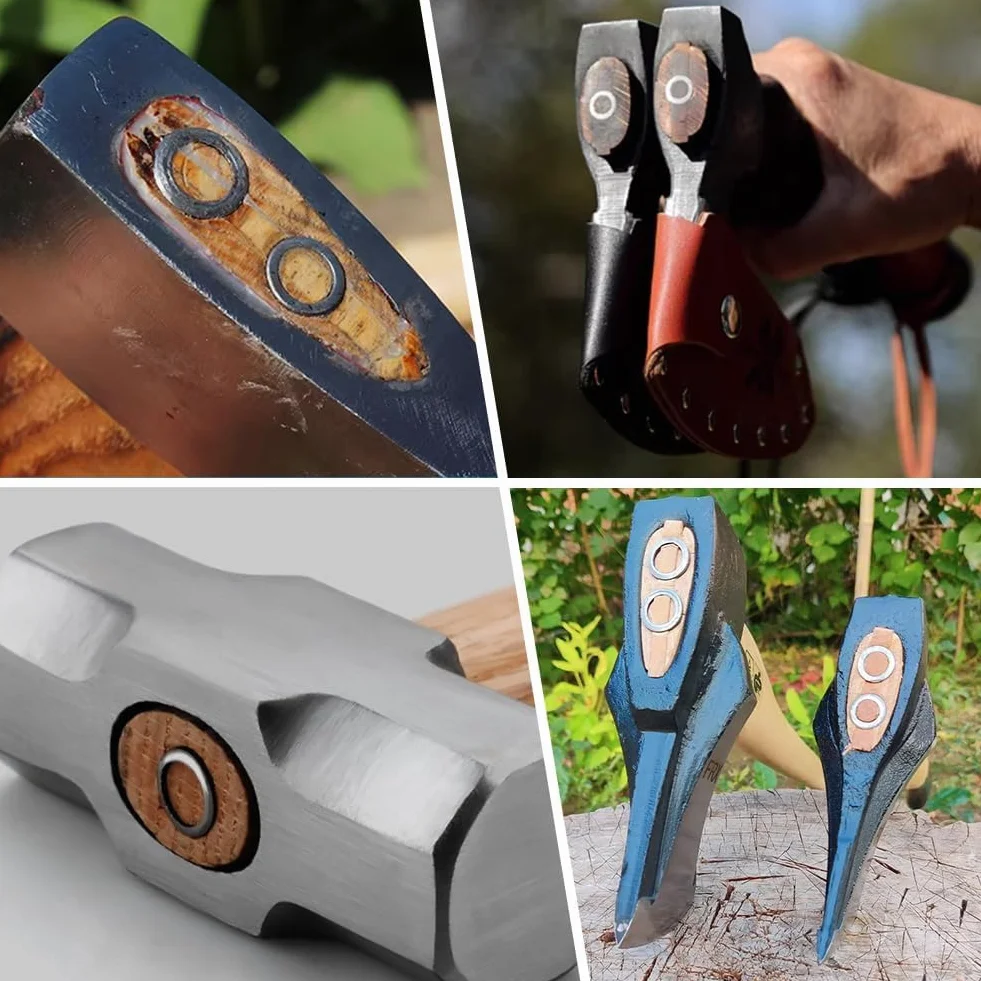 PH PandaHall 28pz Cunei di Sicurezza per Manici Rotondi Legno e Acciaio Inossidabile Kit Sostituzione Manico Ascia Martello