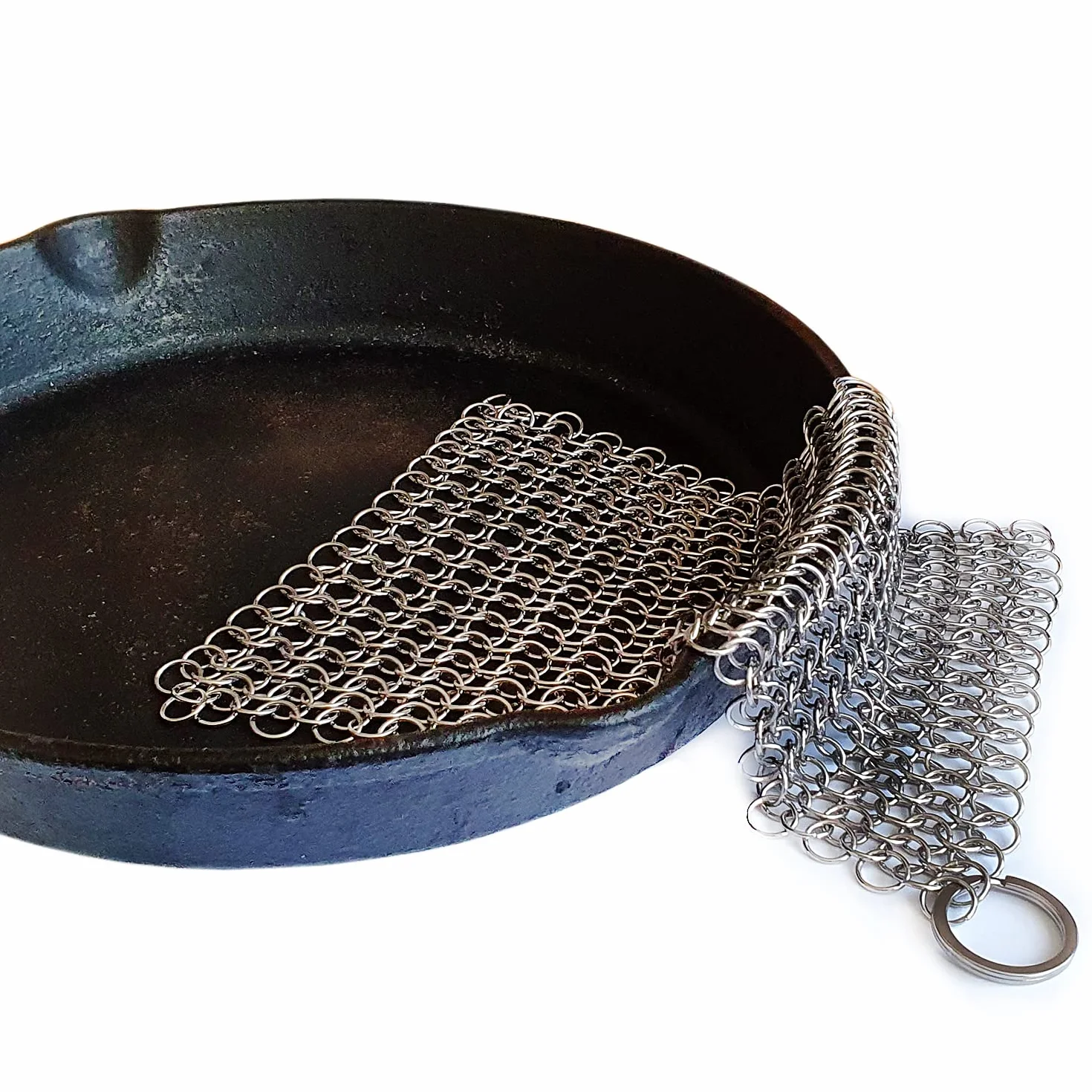 Paglietta Abrasiva in Acciaio Inossidabile per la Pulizia di Pentole e Padelle in Ghisa (M (18x18cm))