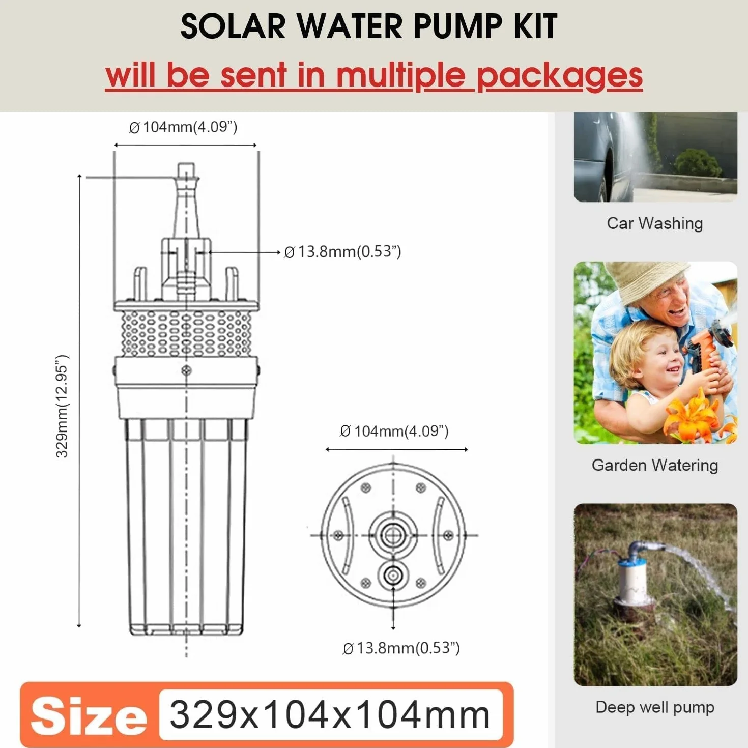 DCHOUSE Pompa Acqua Solare per Pozzo Profondo 12V, Pompa Sommergibile in Acciaio Inox, 100W con Pannello Solare 100W, Basso Rumore e Alto Flusso, per Irrigazione