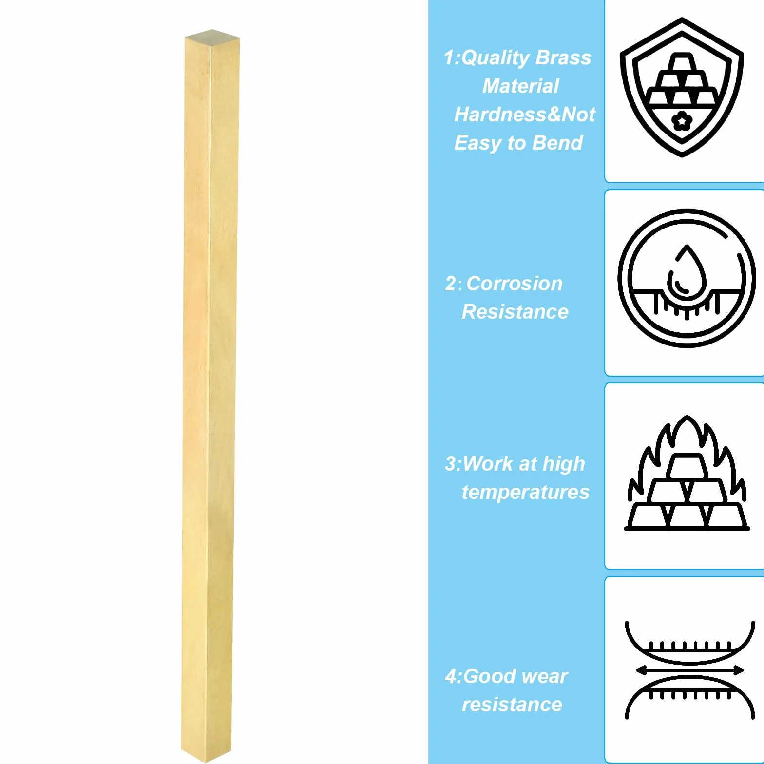 PATIKIL Barra Quadrata in Ottone H59, 0,39x0,39", Lunghezza 7,87", Materiale per Lavori di Falegnameria, Manutenzione, Decorazione Architettonica, Ottone