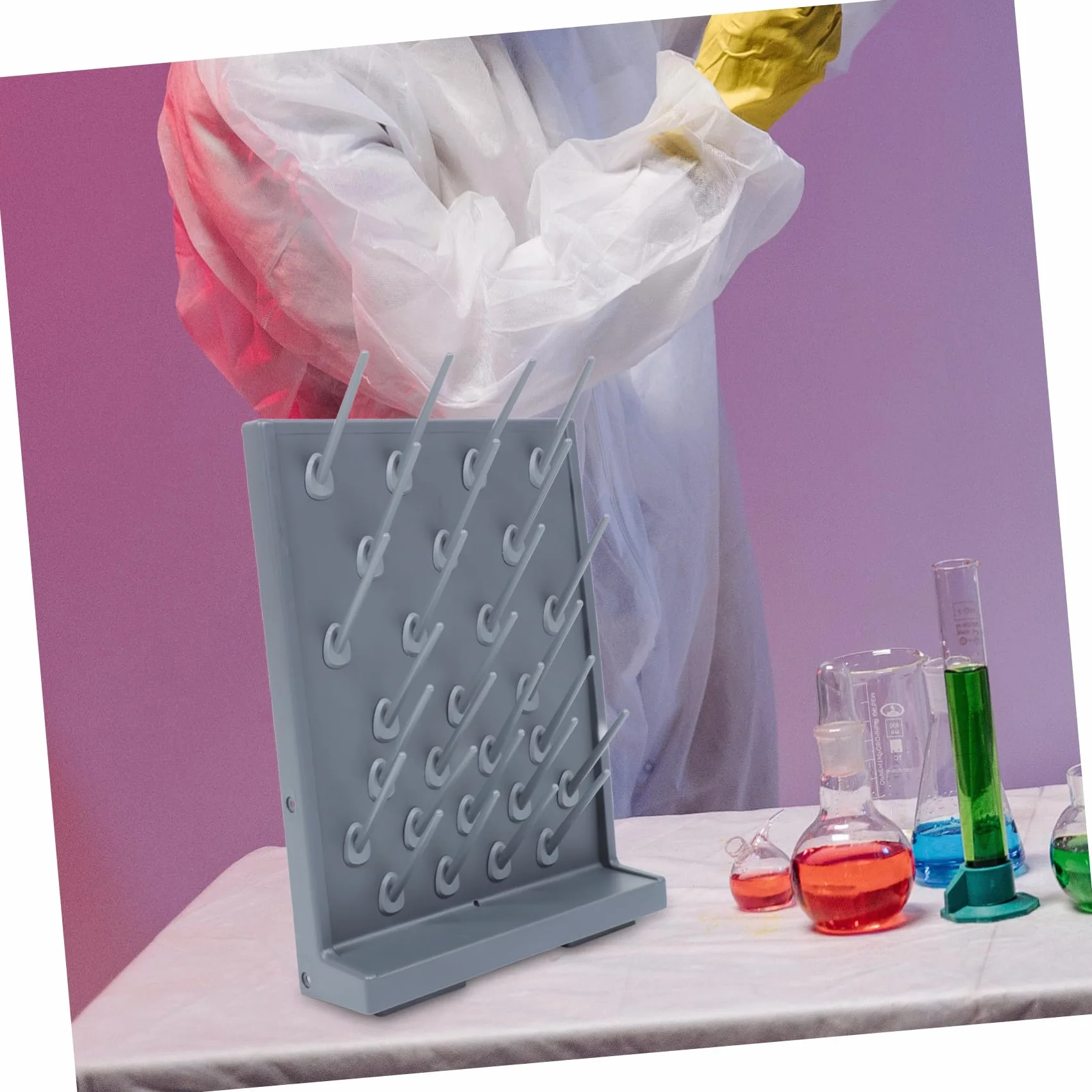 Cabilock Stendino da Laboratorio in Plastica PP 2 pezzi Portasciugatura per Provette con Supporti Rack Scolavetreria