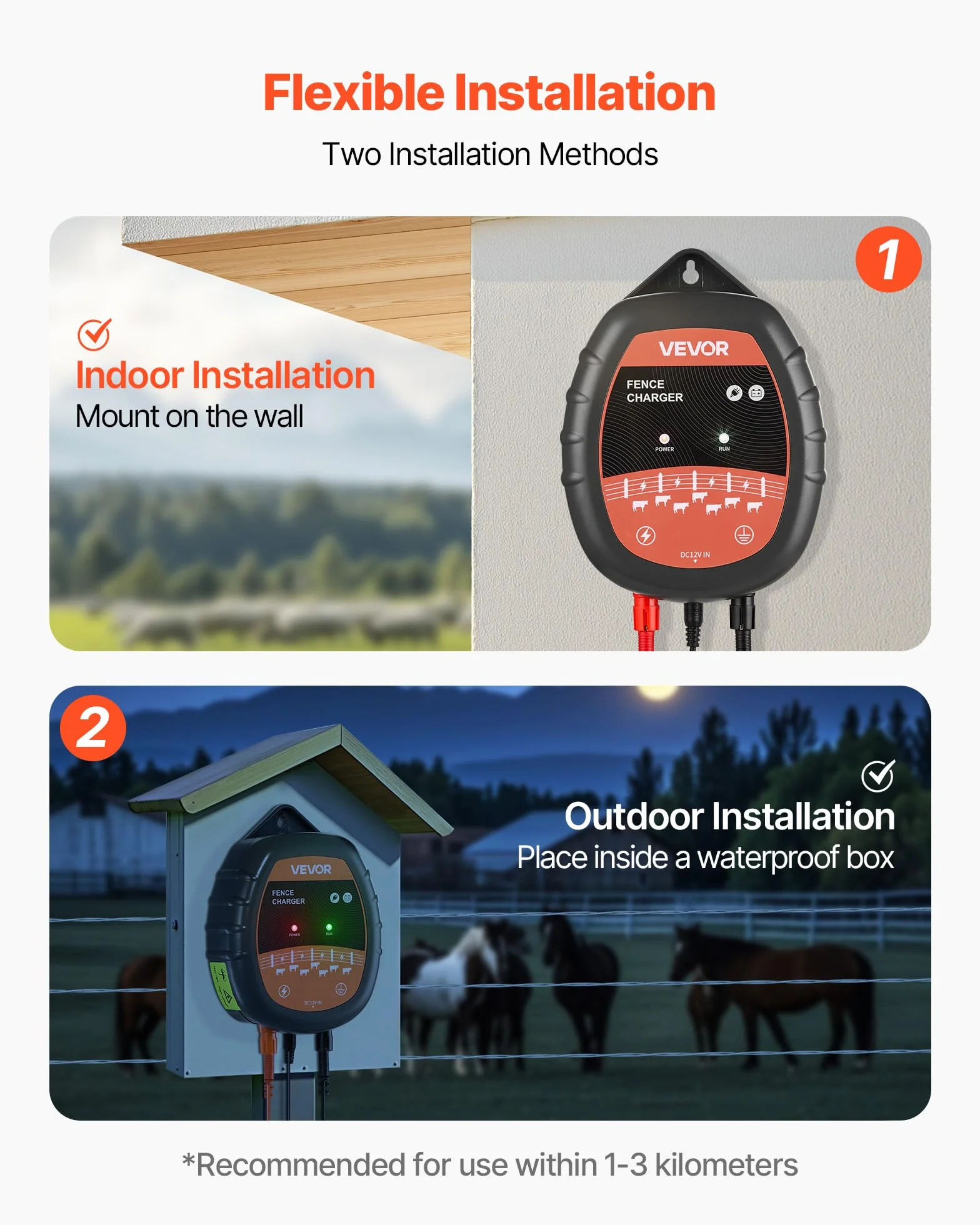 VEVOR Caricabatterie per Recinzioni Elettriche, 10 kV 1 J Elettrificatore per Recinzioni Elettriche AC/DC con Indicatore LED, Impedisce l'Intrusione di Animali Selvatici per Pollame da Allevamento