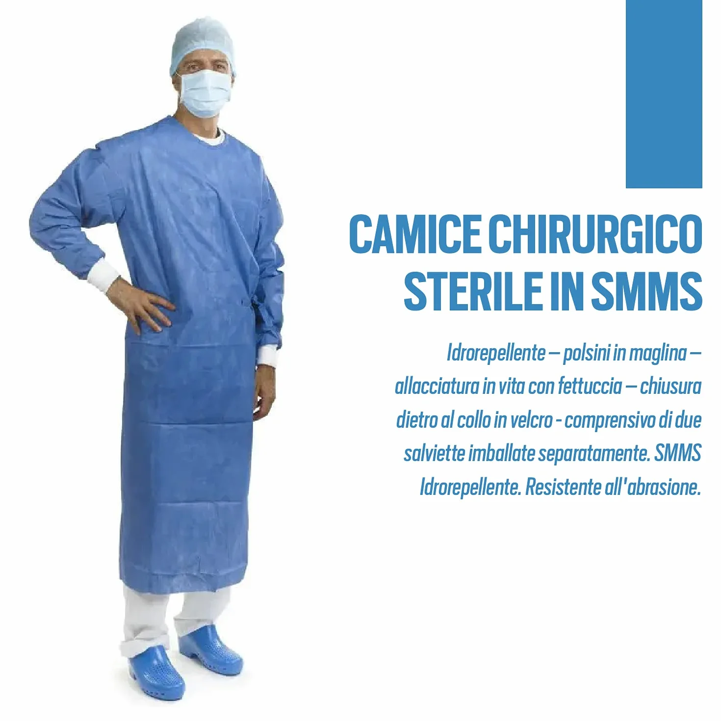 Camice Chirurgico Monouso Sterile 45gr Blu 5 pezzi Dispositivo Medico Idrorepellente