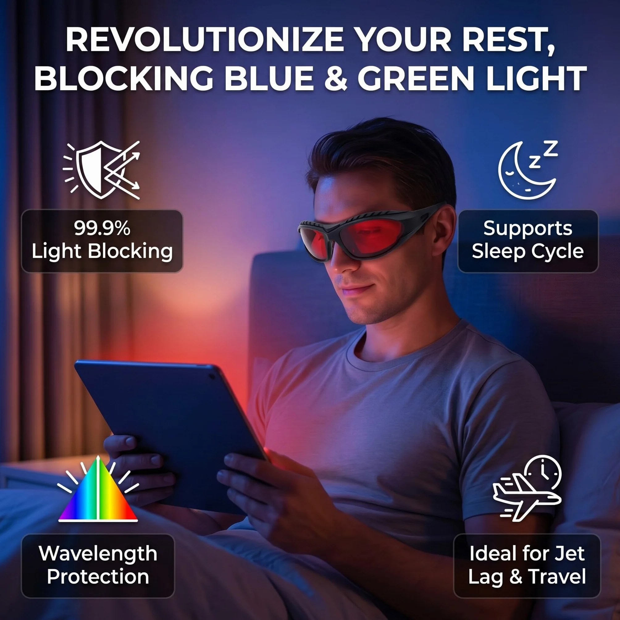 SEAFRONT Occhiali per L'aiuto Al Sonno Occhiali Che Bloccano la Luce Verde Blu Al 99, 9% per i Giochi Lavorando con Protettivi con Lunghezza D'onda di 2100 Nm