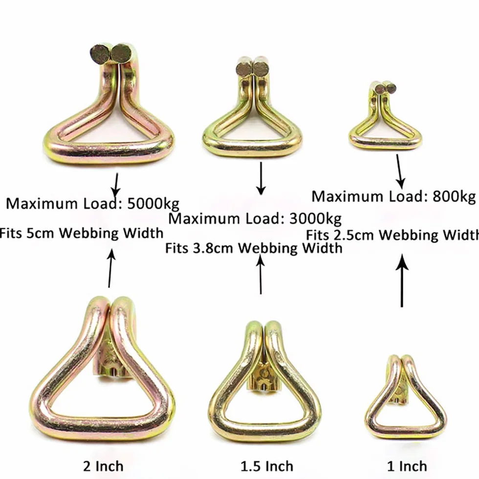 4 Ganci a Cricchetto Resistenti, 50 mm x 5000 kg, Doppio Gancio a J, Di Ricambio per Cinghie di Fissaggio e Rimorchi