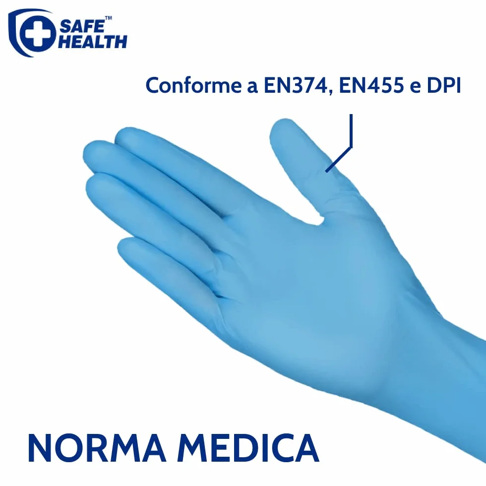 Guanti monouso da esame in Nitrile Blu Taglia L 100 pezzi Senza polvere Ipoallergenici CE EN374 EN455 3,5 Mil