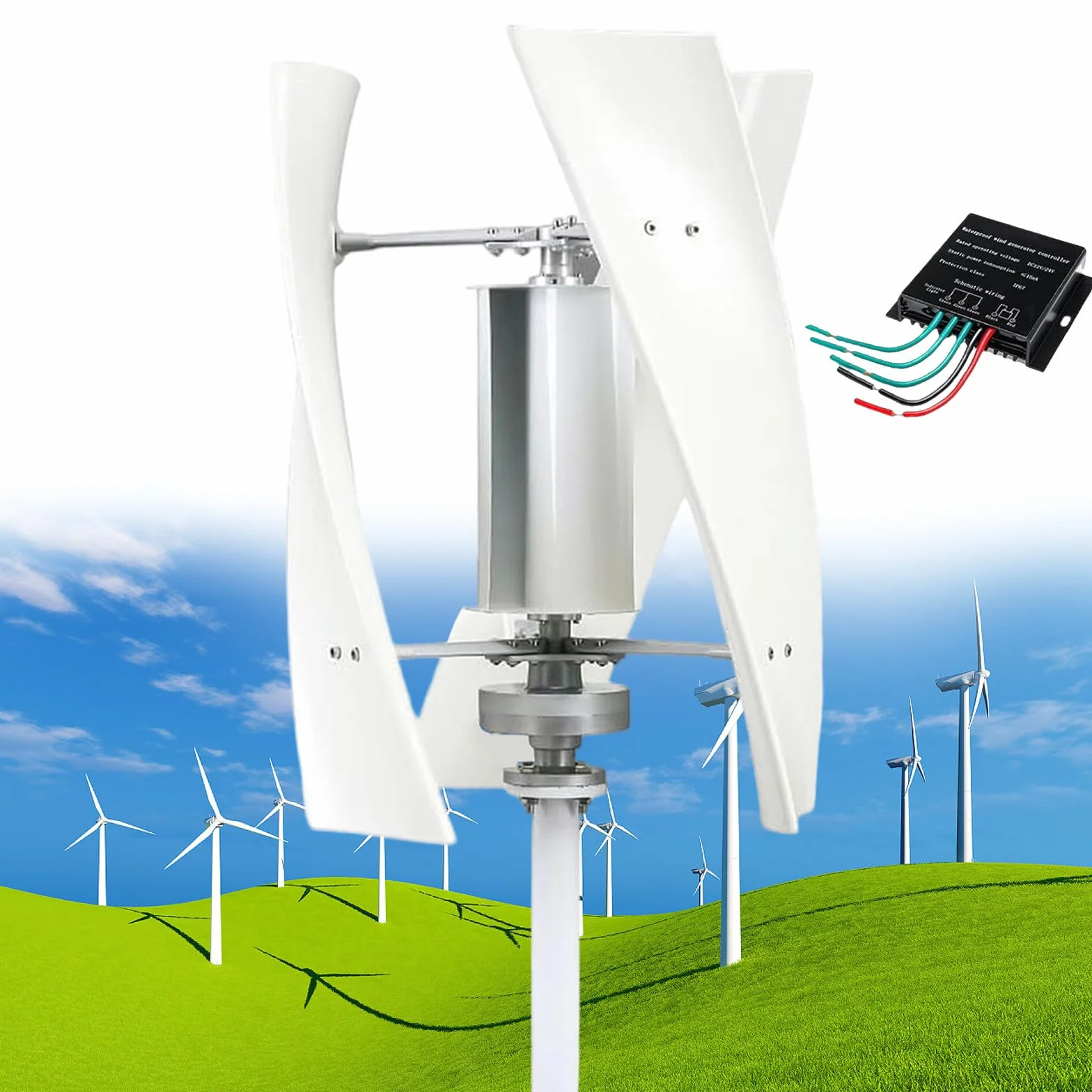 Turbine Eoliche,Turbina Eolica Verticale 14000W Nessun Rumore,Turbina Eolica a Levitazione Magnetica 12V 24V 48V 110V 220V Facile da Installare e Riparare,per Camper Domestici Barche,White-48V