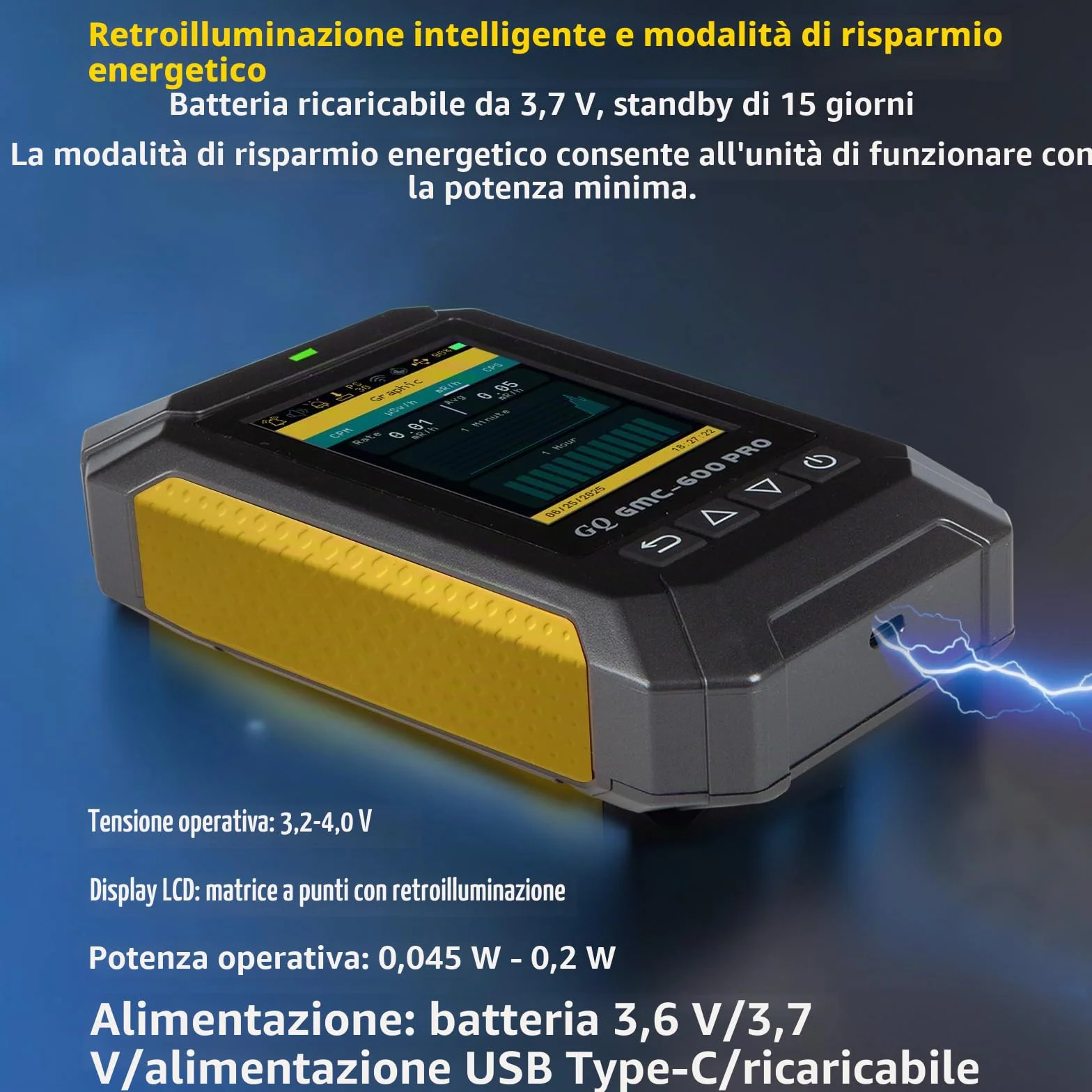 GQ GMC-600 PRO Contatore Geiger Rilevatore di Radiazioni Nucleari Dosimetro per Alpha, Beta, Gamma, Radiazioni a Raggi X Portatile Monitor con Dati in Tempo Reale, Condivisione Globale dei Dati