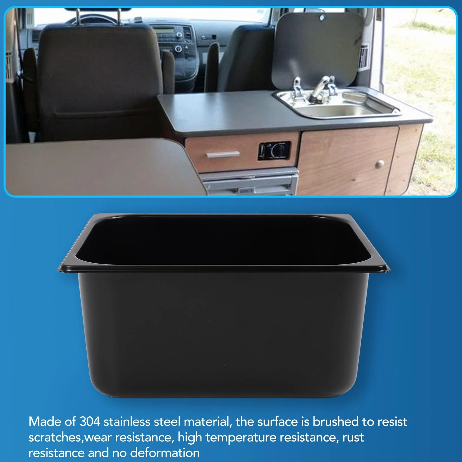 SIXRUN 304 Lavello Bar in Acciaio Inossidabile, Finitura Nera, capacità 11L, 320 X 260 X 150 Mm, Lavandino per Cucina Esterna con Drenaggio Rapido, per Camion per Camion di Cibi Barca