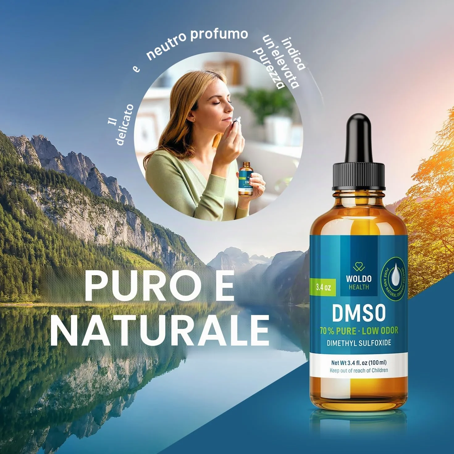 DMSO 70% con acqua demineralizzata 30% - Dimetilsolfossido qualità farmaceutica 100 ml con pipetta e tappo contagocce