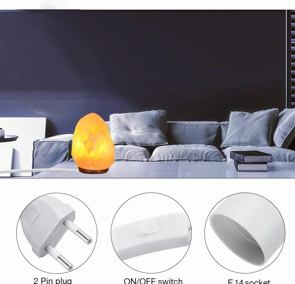Cavo con lampadina E14 15W per Lampada di sale, Presa UE con Interruttore, Portalampada 1,2m Bianca